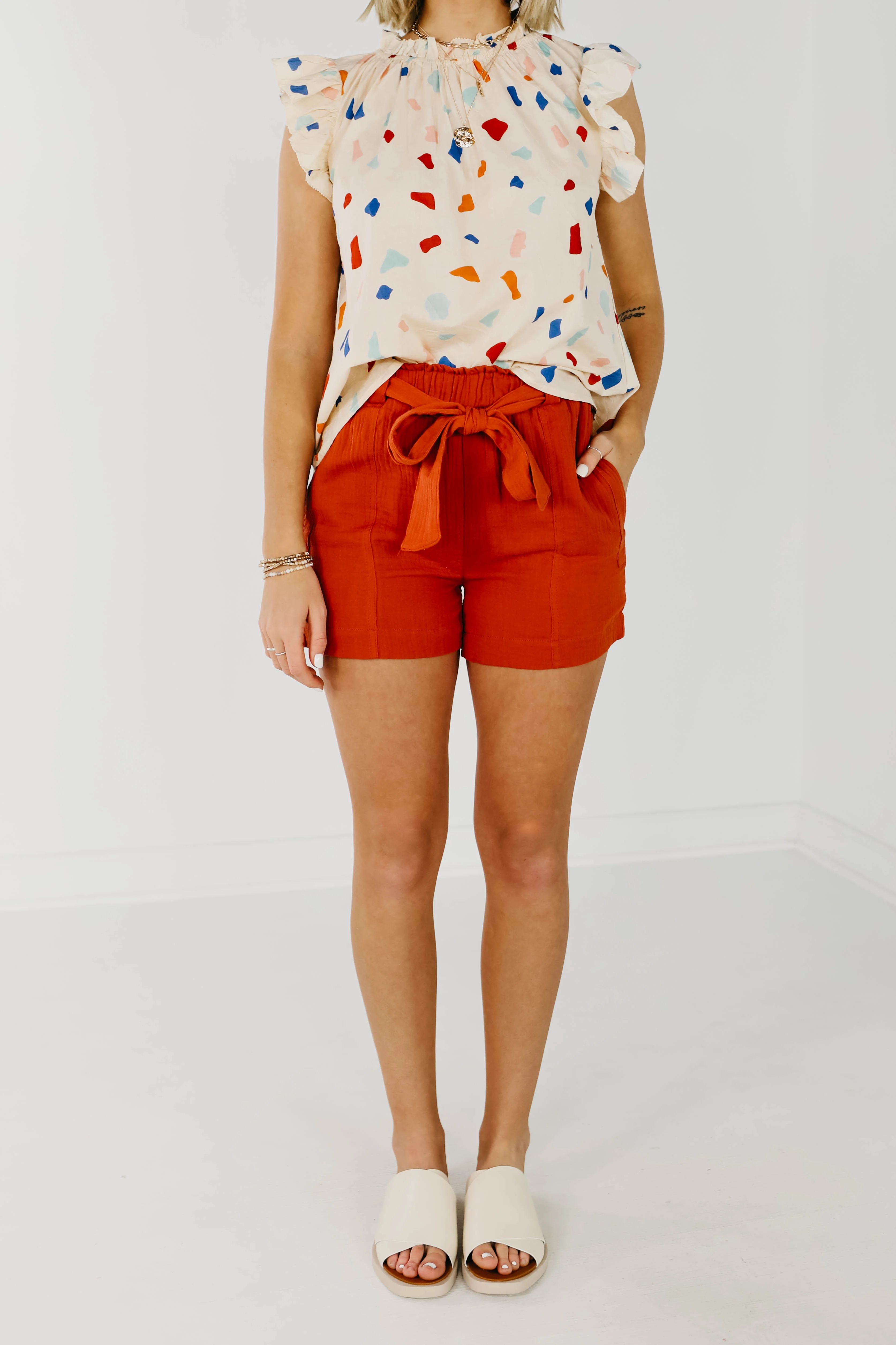 The Priscilla Paperbag Waist Shorts - Rust - Image 5