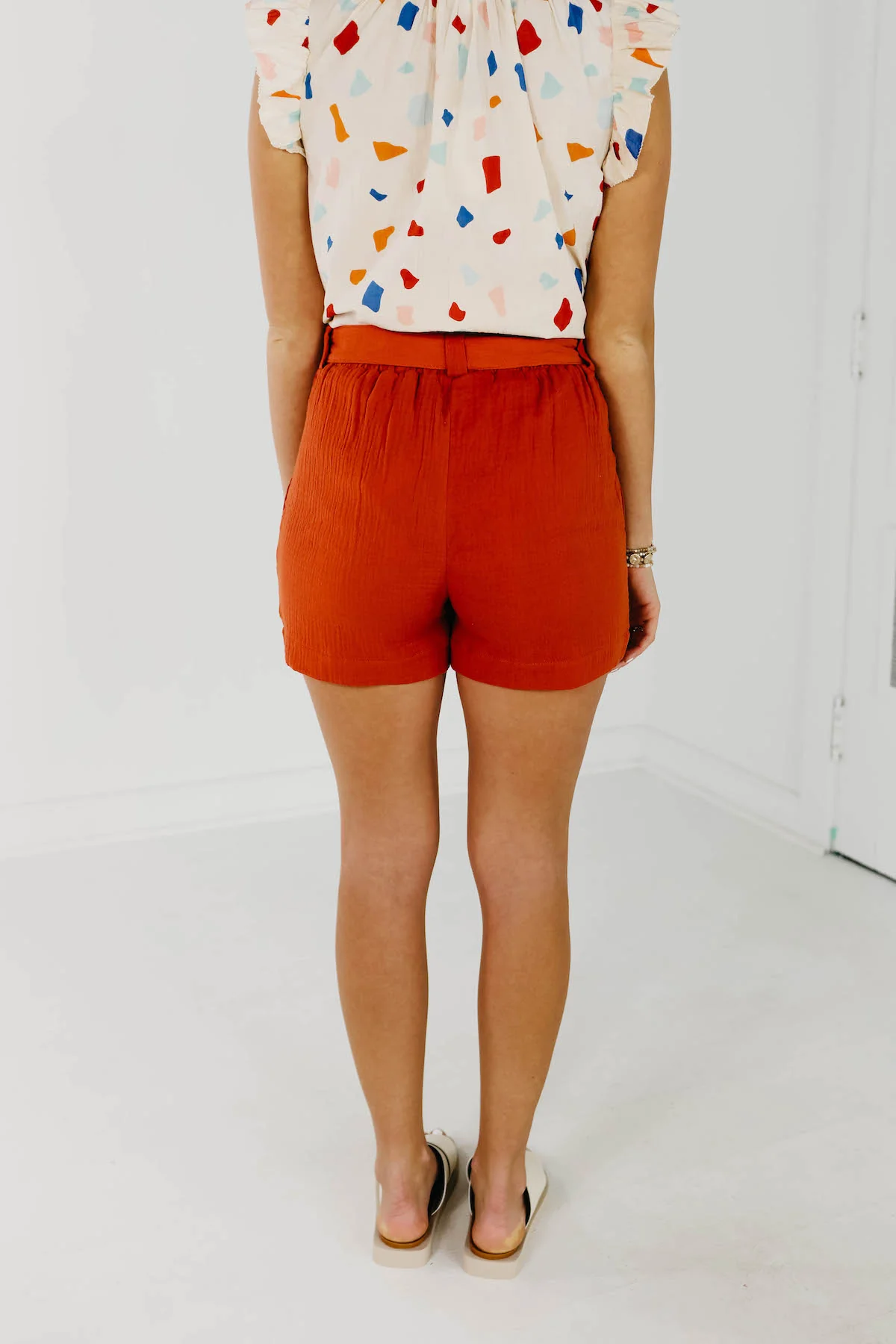 The Priscilla Paperbag Waist Shorts - Rust - Image 7