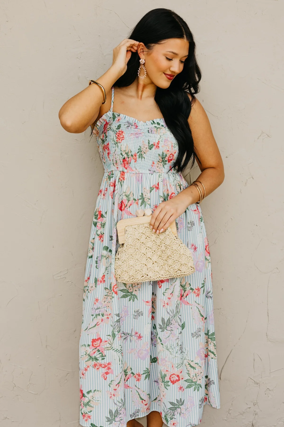 The Reese Smocked Bodice Floral Midi Dress - Image 2