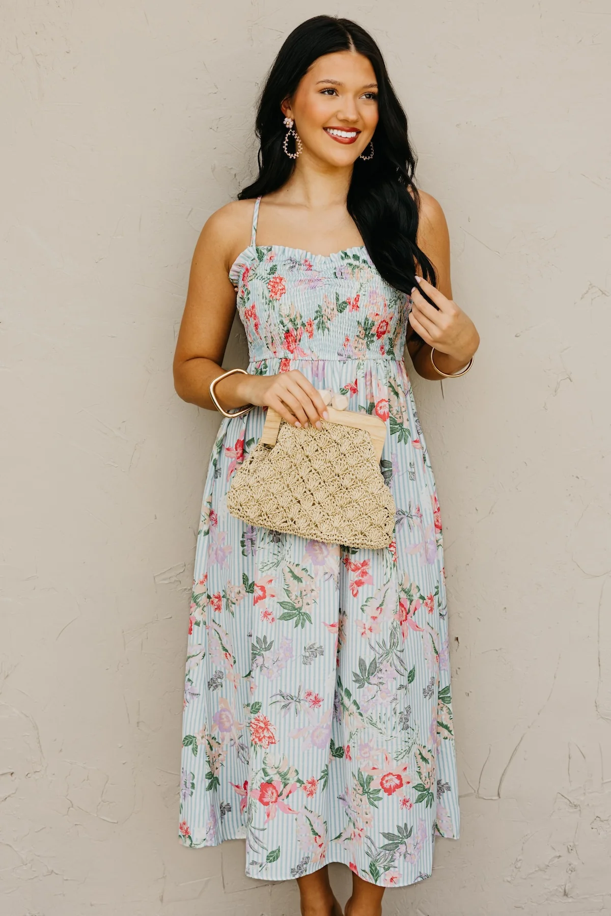 The Reese Smocked Bodice Floral Midi Dress - Image 4