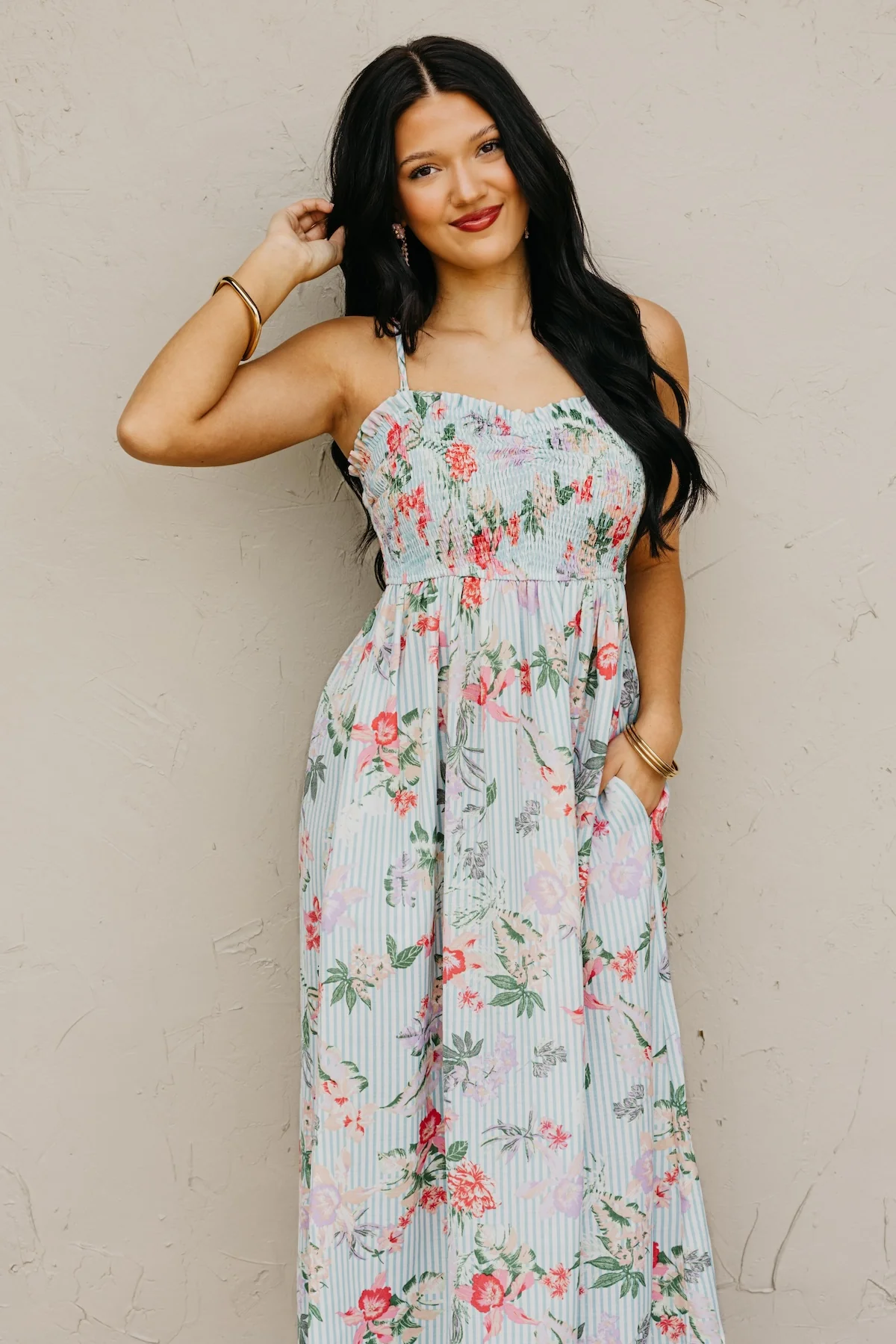 The Reese Smocked Bodice Floral Midi Dress - Image 7
