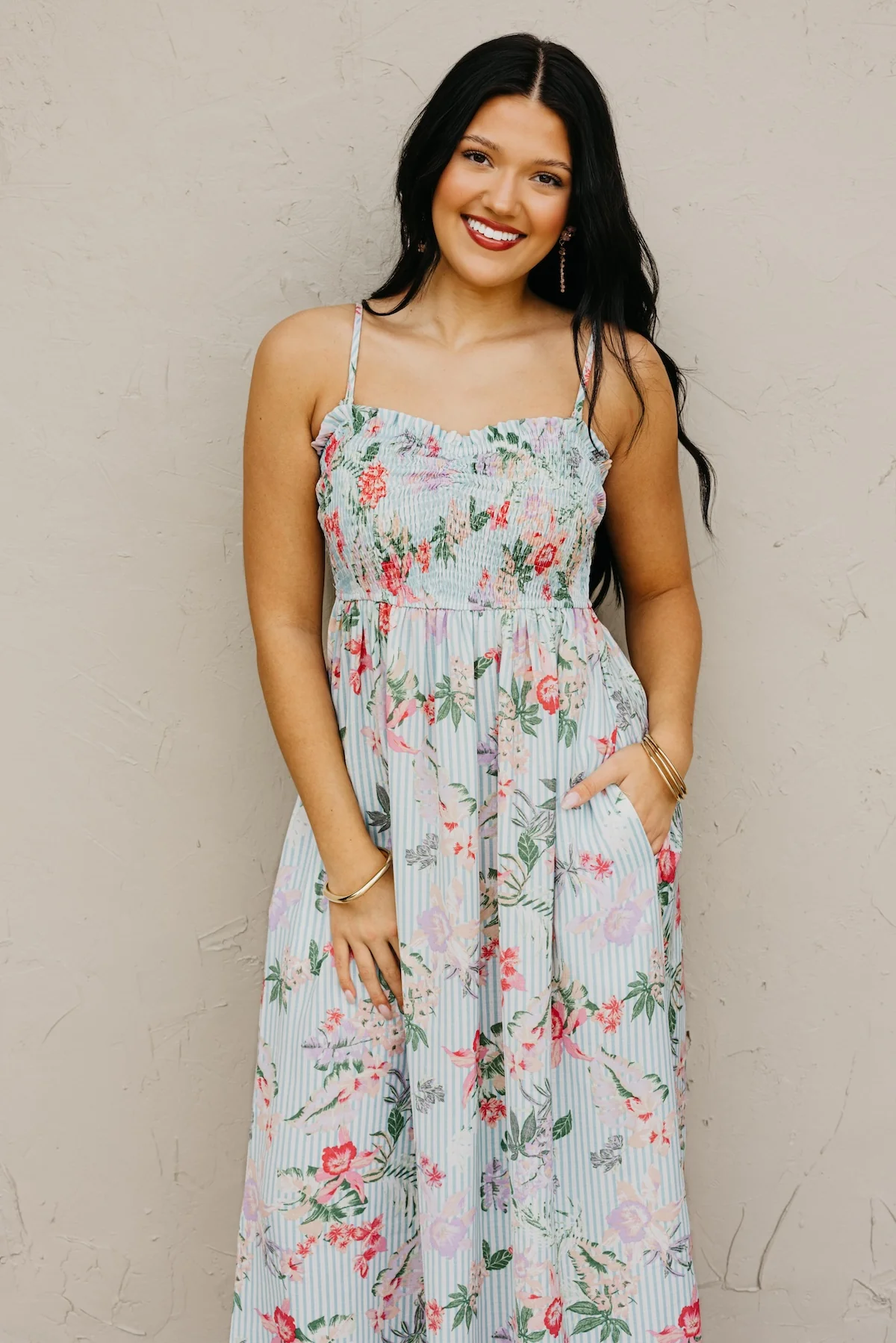 The Reese Smocked Bodice Floral Midi Dress - Image 8