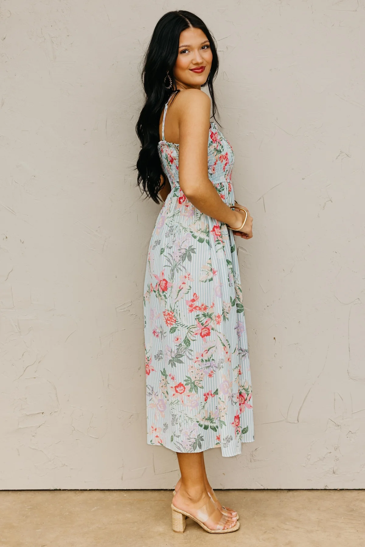 The Reese Smocked Bodice Floral Midi Dress - Image 9
