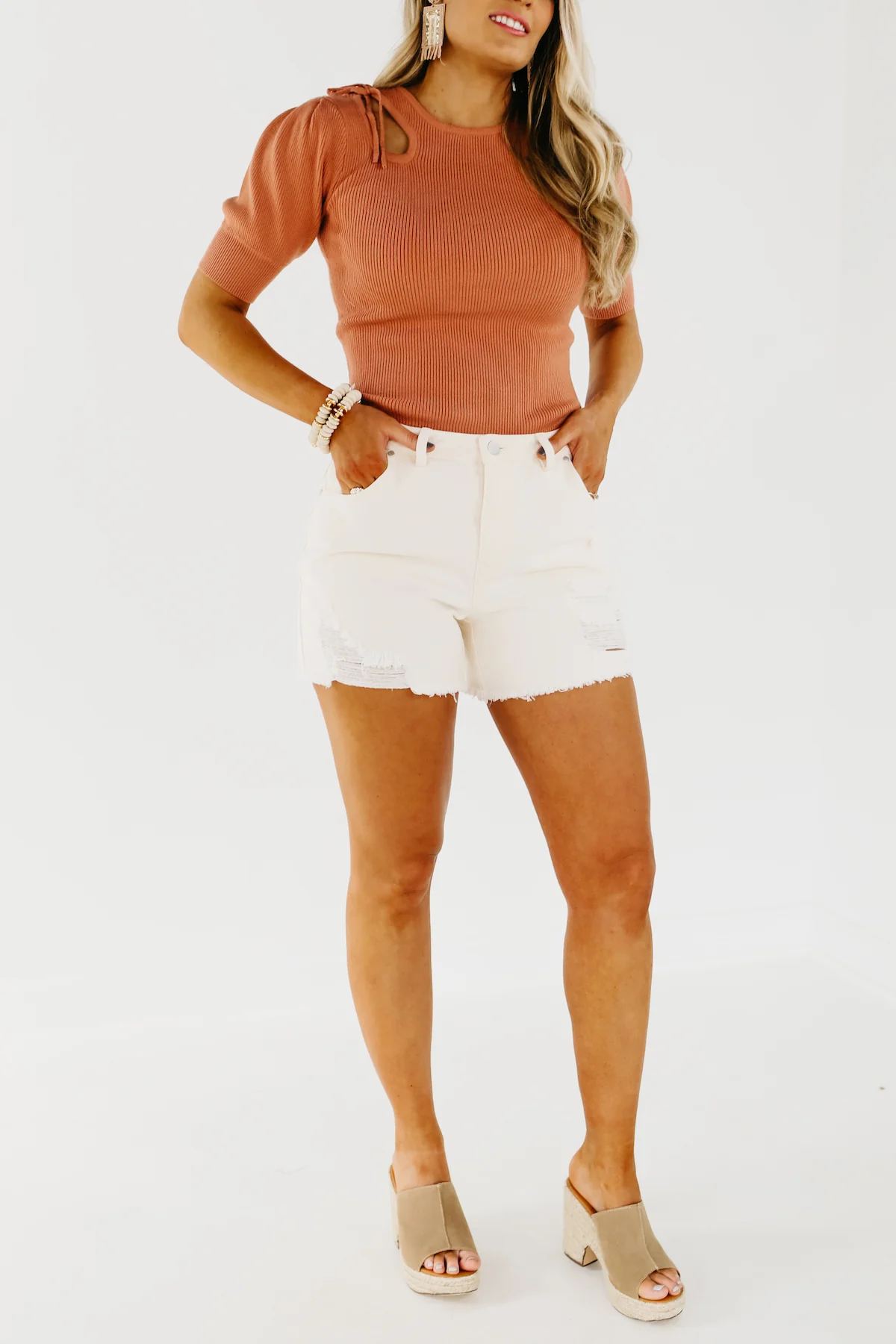 The Remi Distressed Cream Shorts - FINAL SALE - Image 11