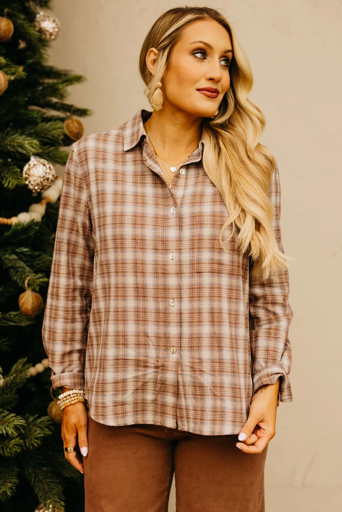 The Ripley Plaid Button Down Shirt - Latte - Image 11