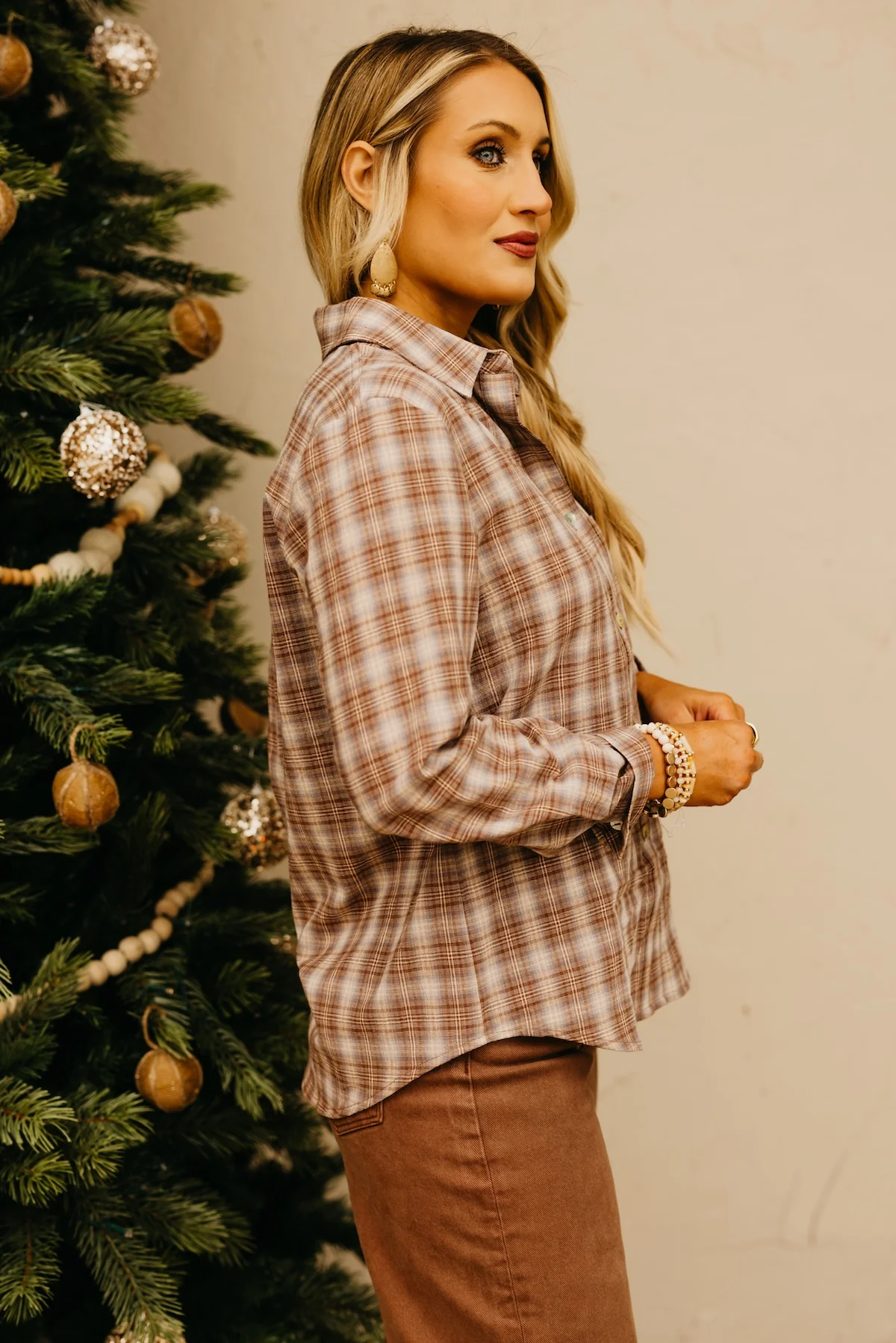 The Ripley Plaid Button Down Shirt - Latte - Image 13
