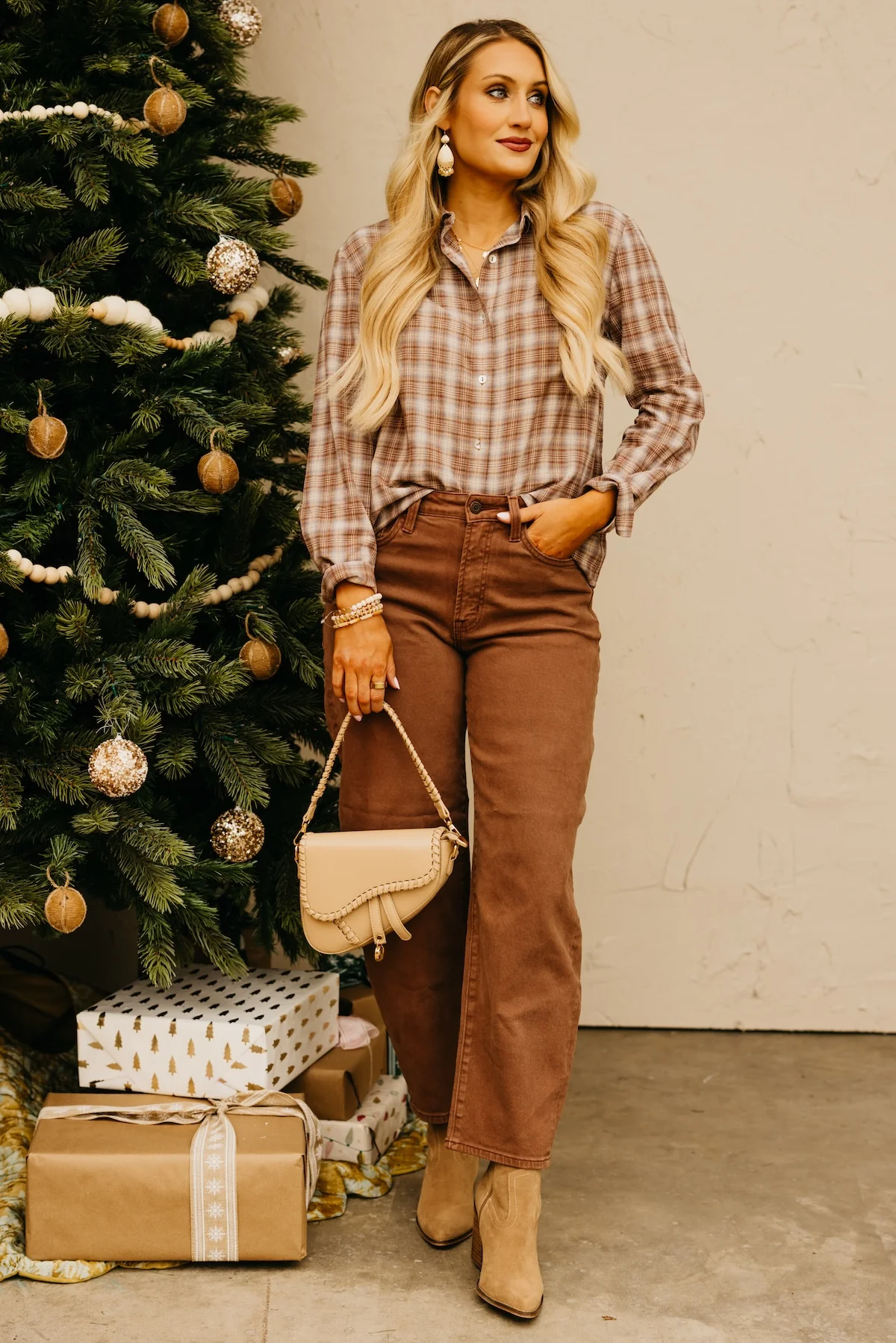 The Ripley Plaid Button Down Shirt - Latte - Image 2
