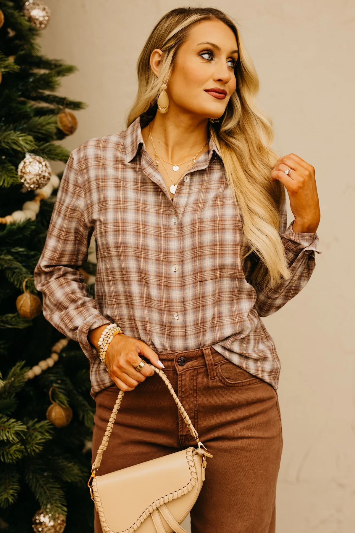 The Ripley Plaid Button Down Shirt - Latte - Image 5