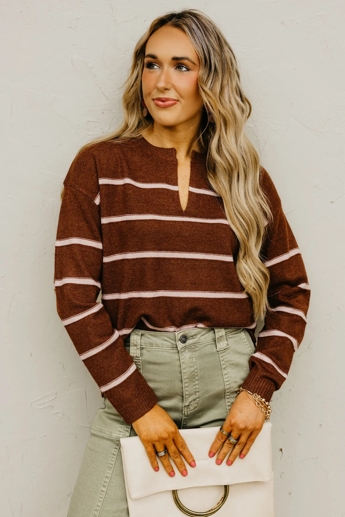 The Rita Striped Notched V Neckline Sweater - Image 10
