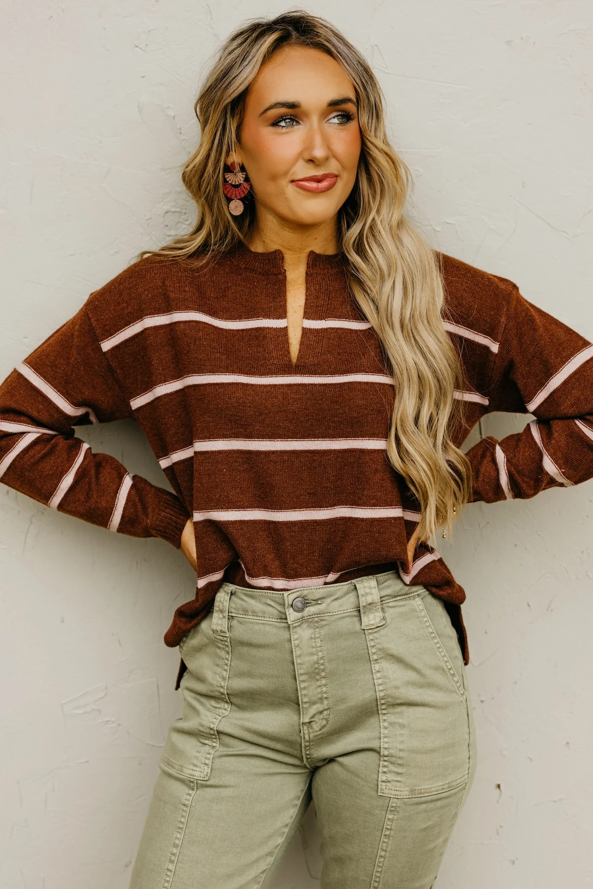 The Rita Striped Notched V Neckline Sweater - Image 14