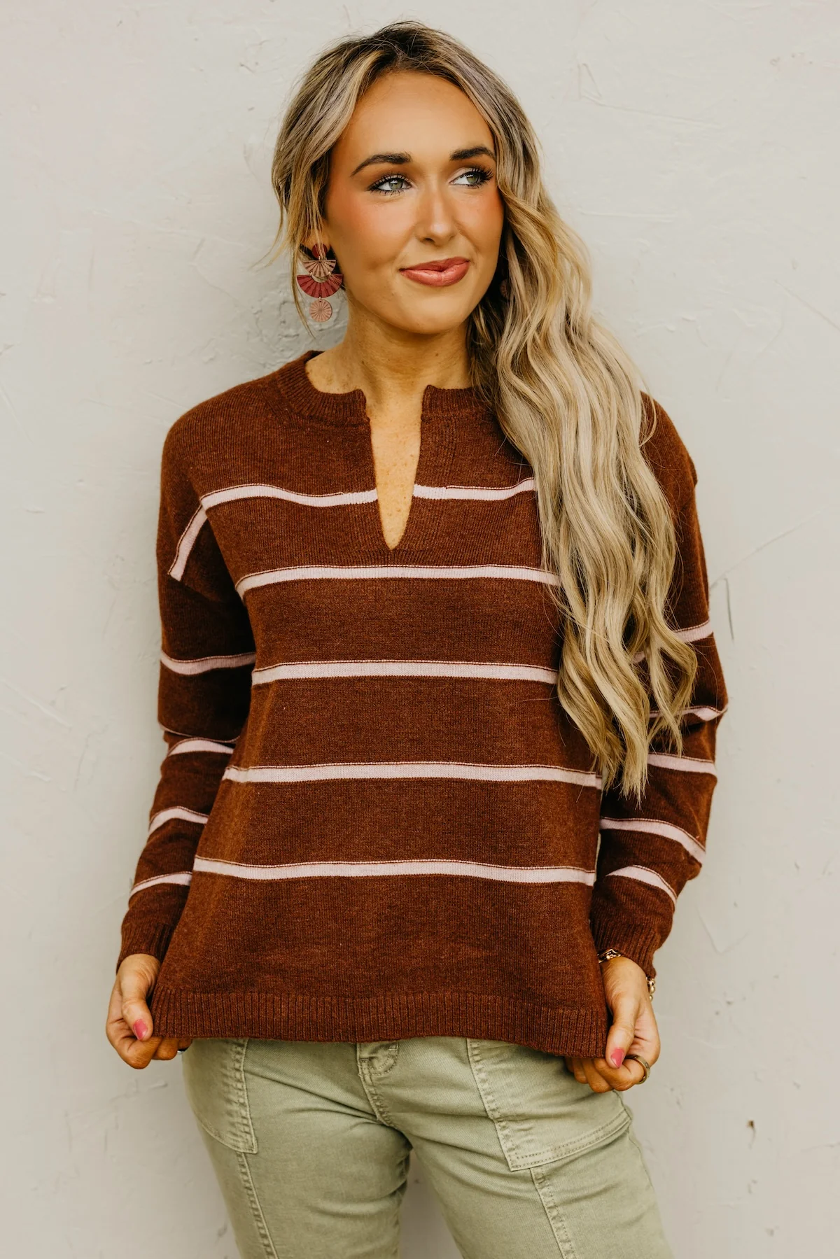 The Rita Striped Notched V Neckline Sweater - Image 16