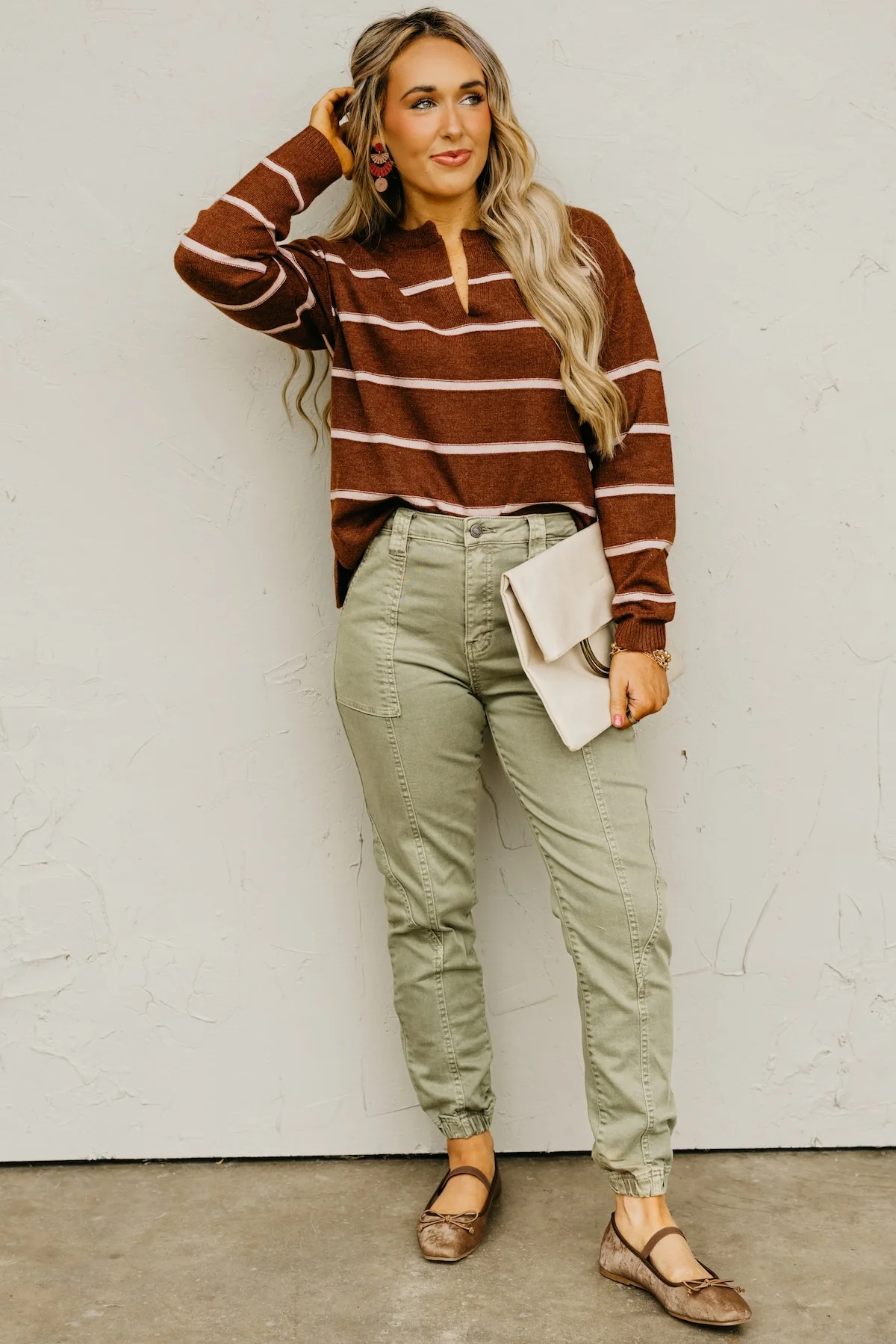 The Rita Striped Notched V Neckline Sweater - Image 4