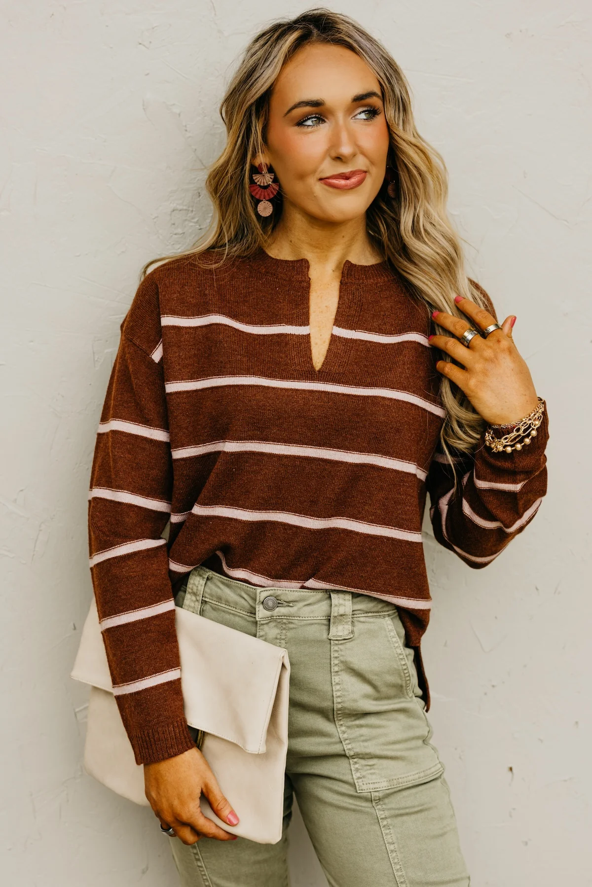 The Rita Striped Notched V Neckline Sweater - Image 7