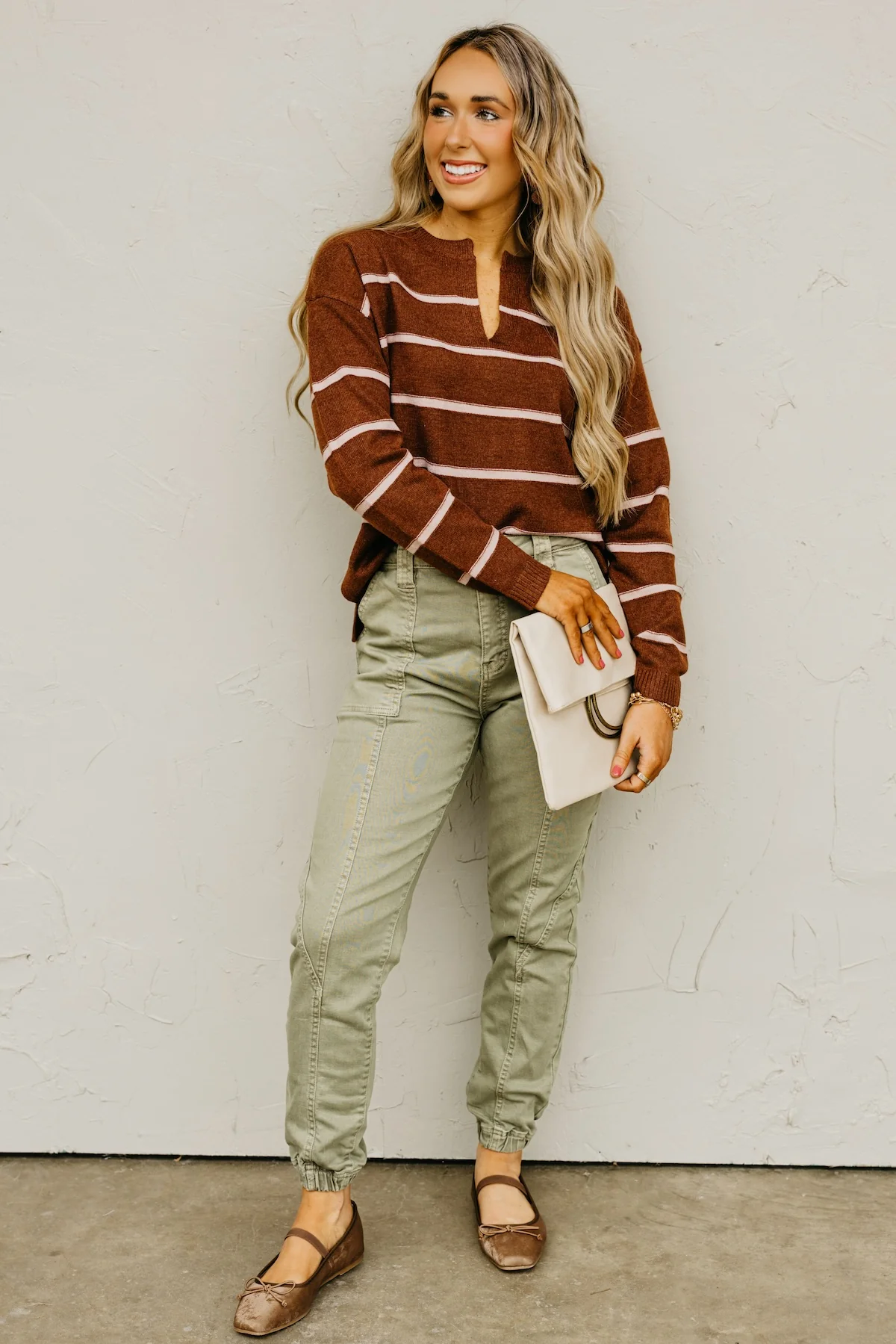 The Rita Striped Notched V Neckline Sweater - Image 8