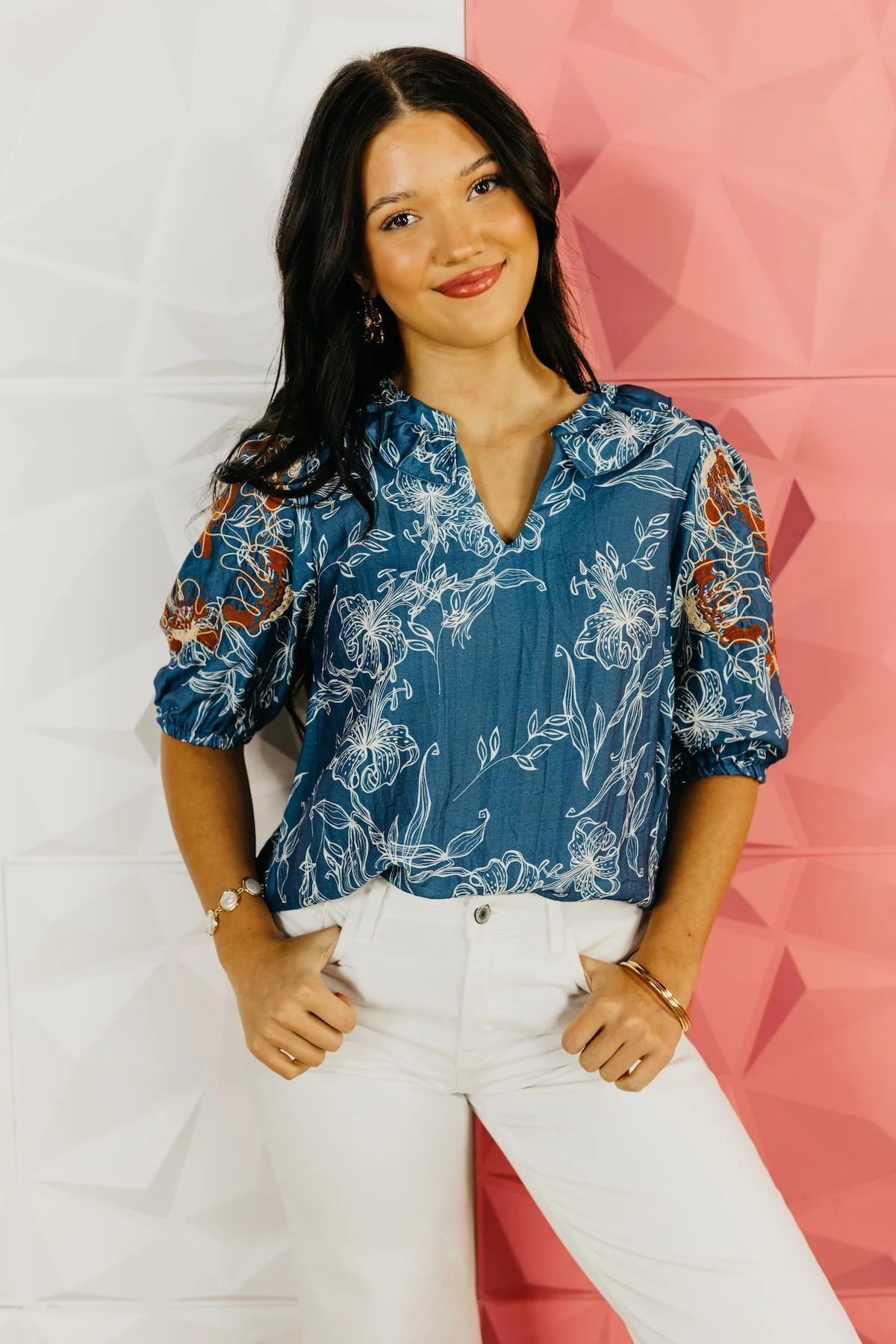 The Roman Puff Sleeve Embroidered Top - Image 4