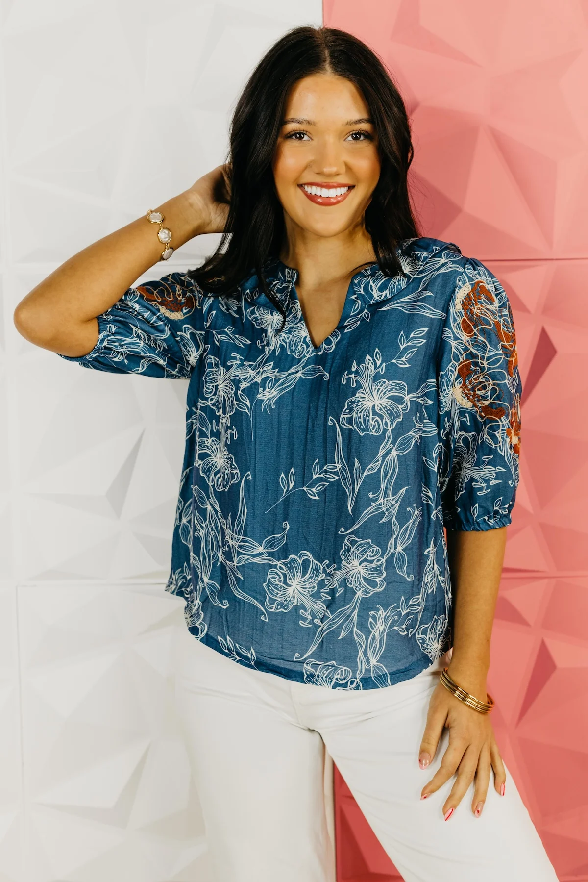 The Roman Puff Sleeve Embroidered Top - Image 6