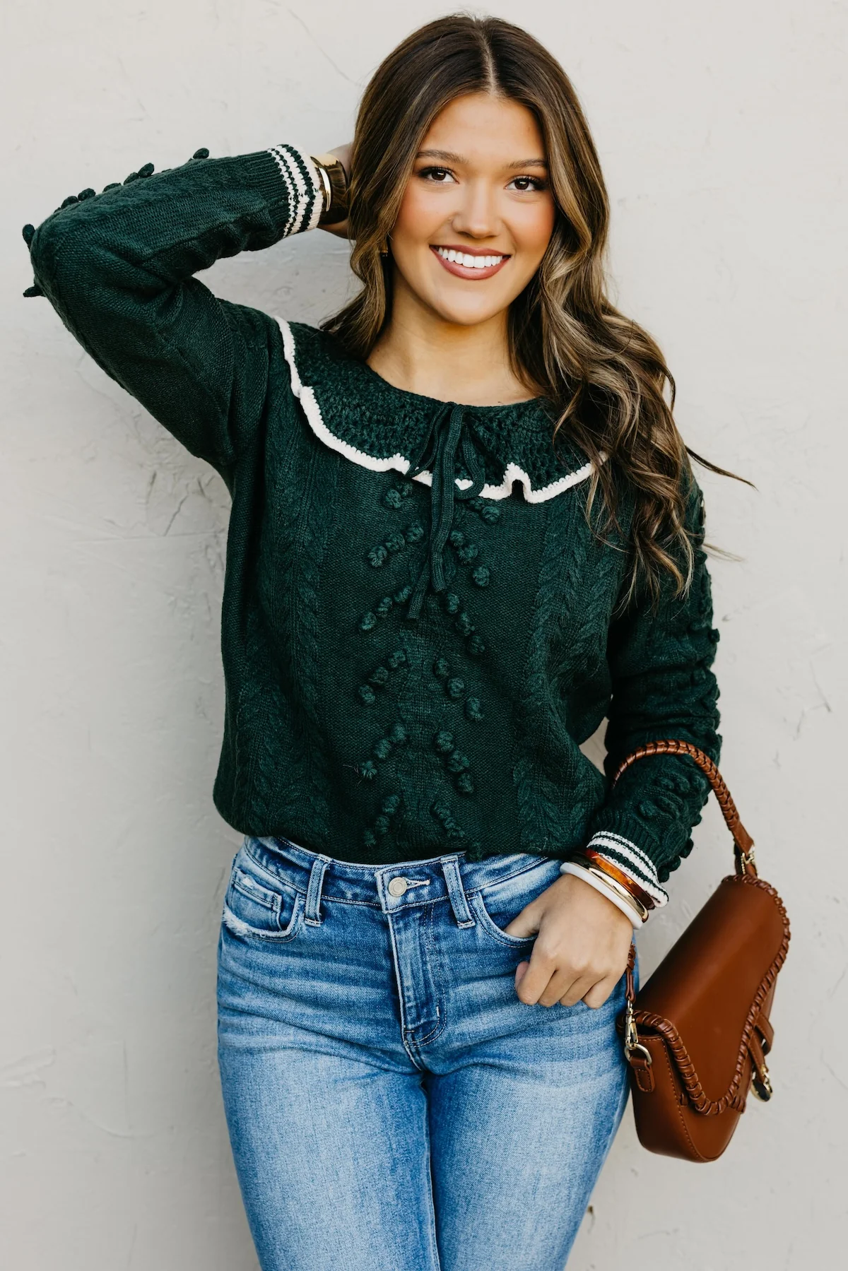 The Sally Crochet Tufted Pom Collared Sweater - Image 5