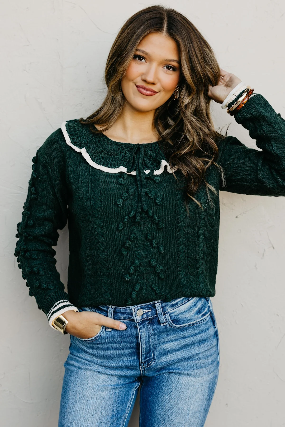 The Sally Crochet Tufted Pom Collared Sweater - Image 7