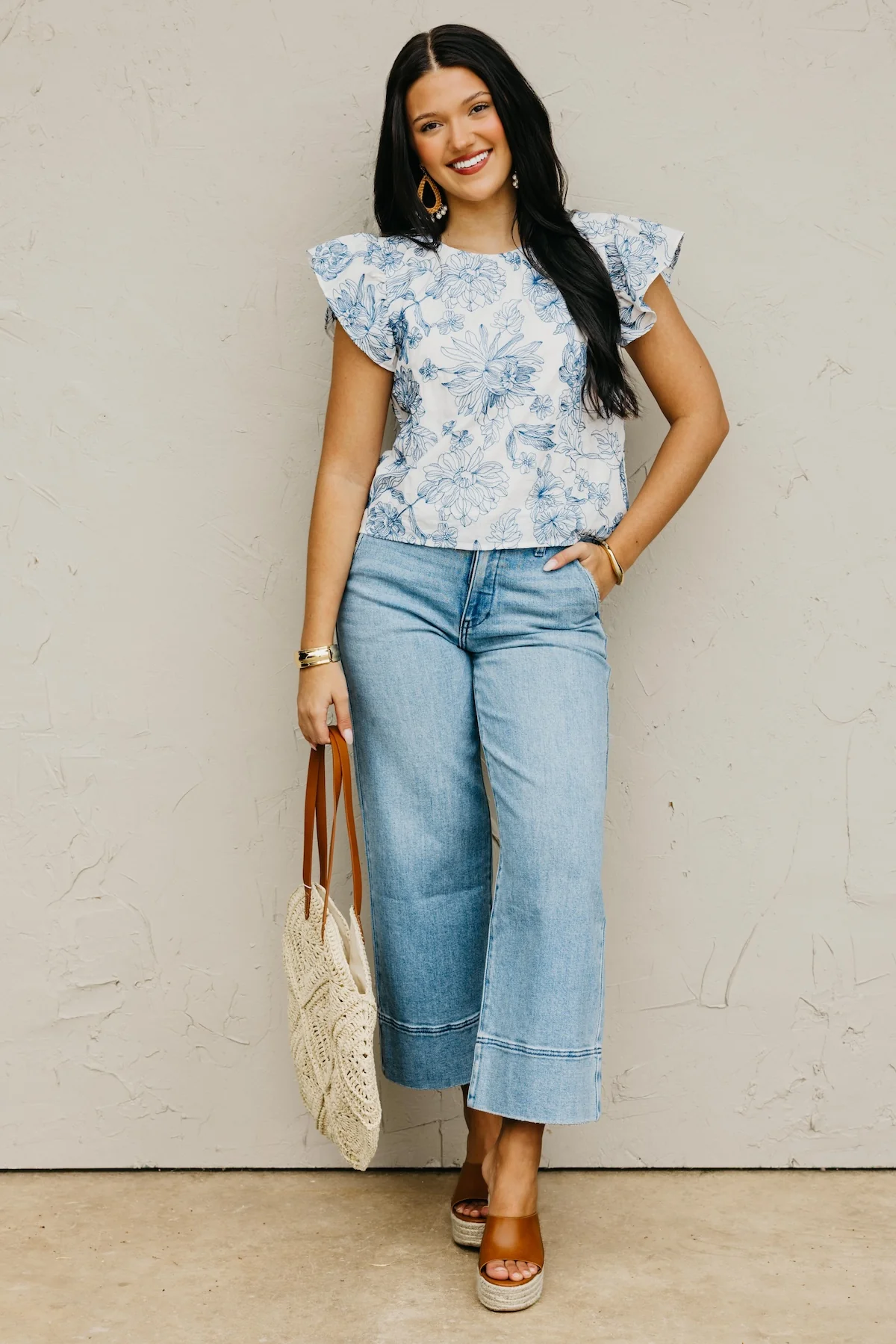 The Sara Floral Embroidered Ruffle Sleeve Top - Image 2