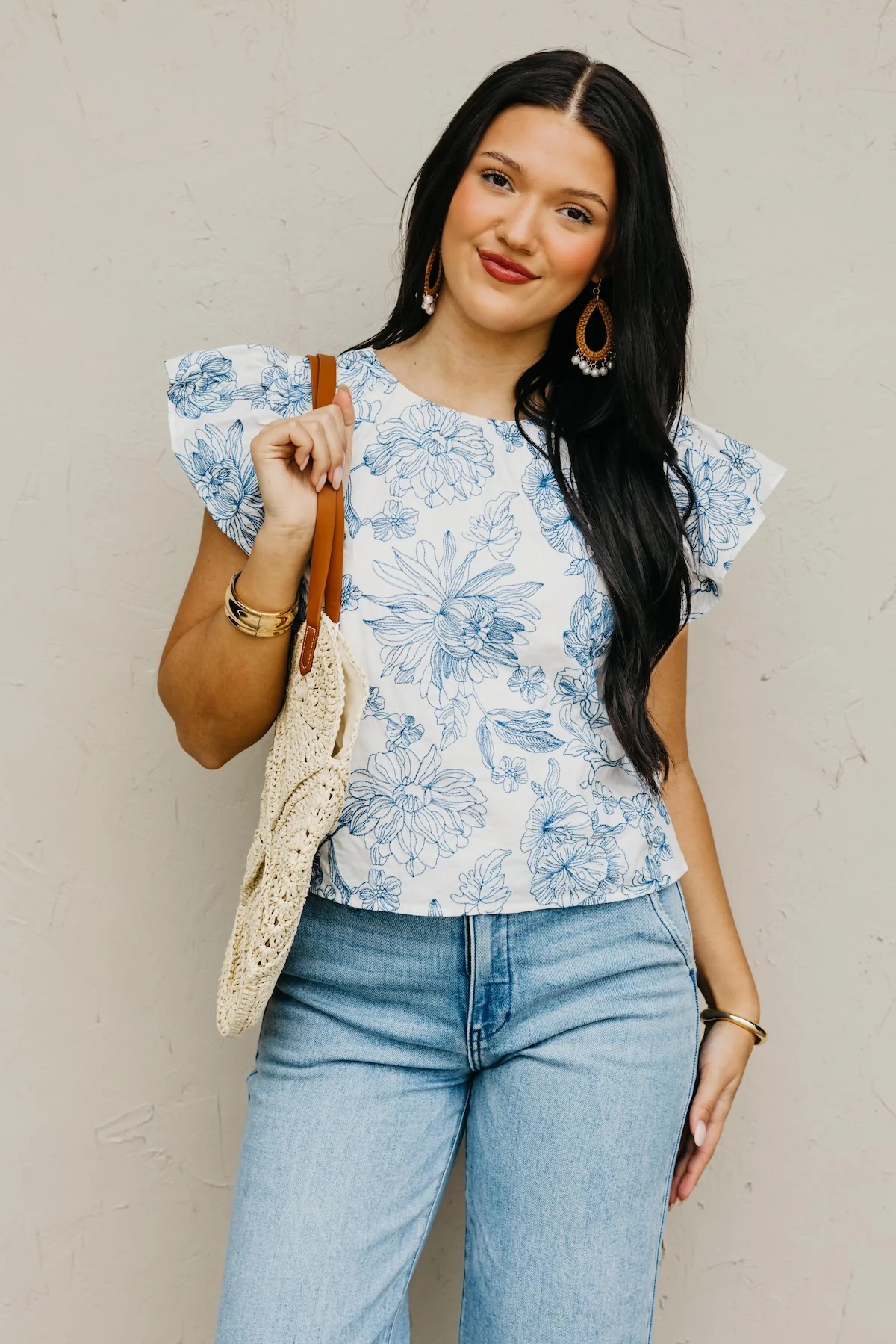 The Sara Floral Embroidered Ruffle Sleeve Top - Image 3