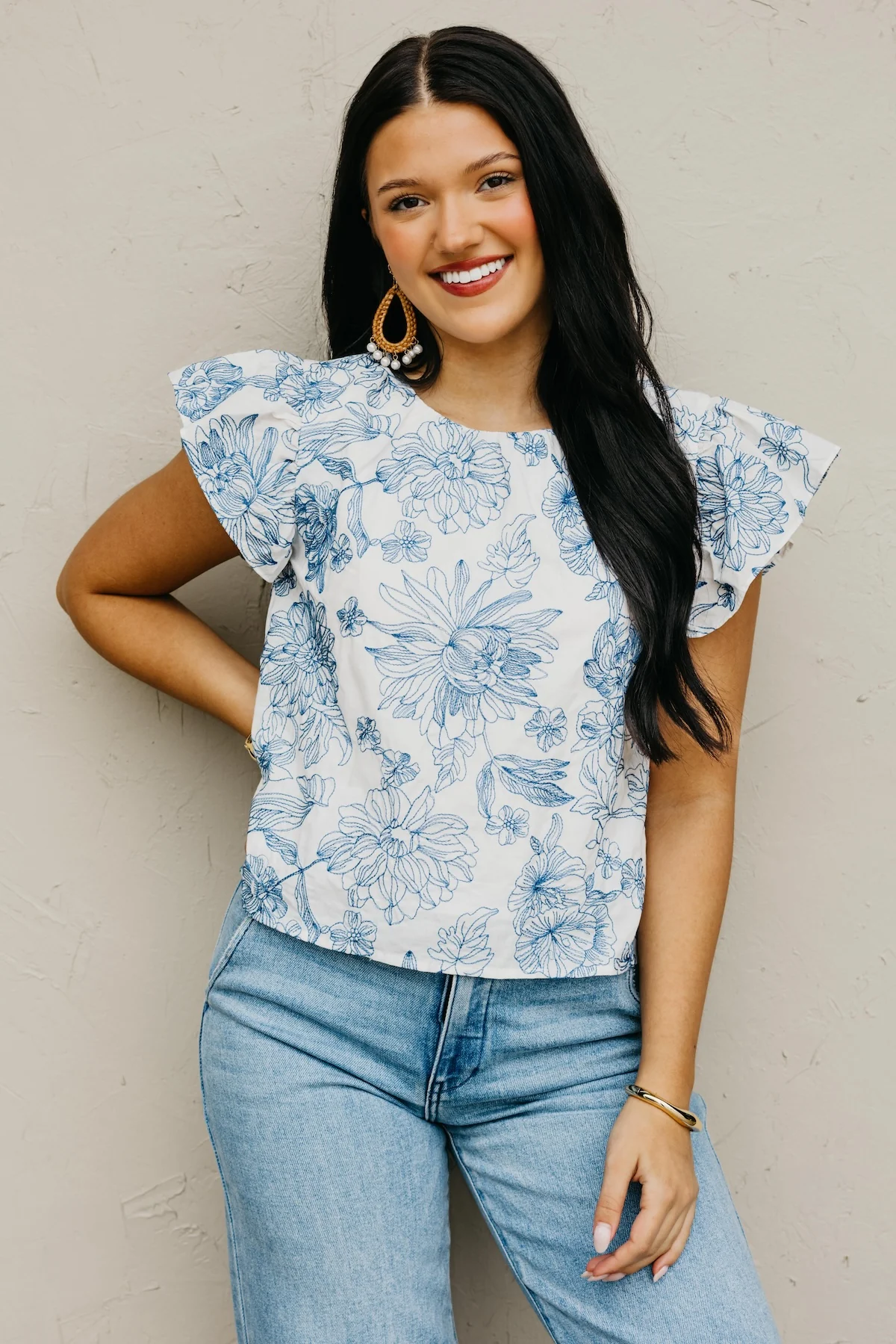 The Sara Floral Embroidered Ruffle Sleeve Top - Image 6