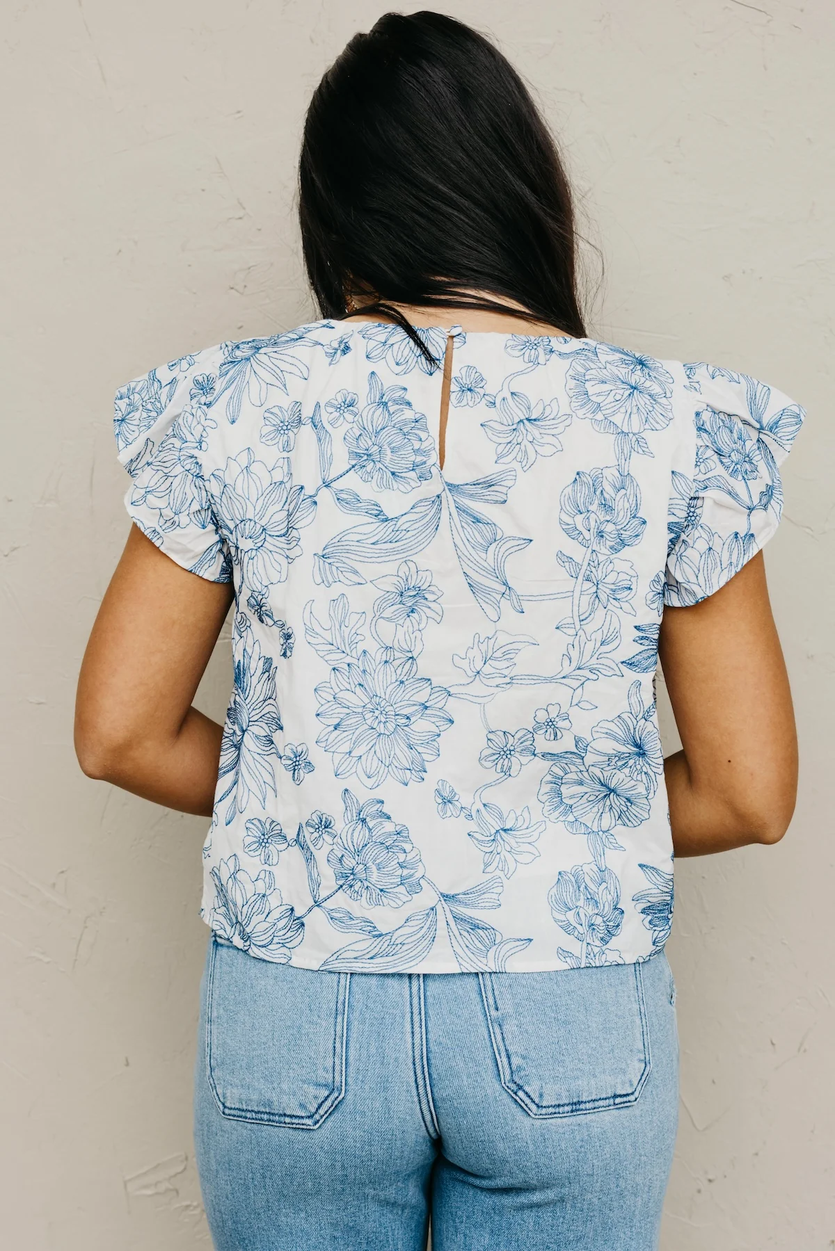 The Sara Floral Embroidered Ruffle Sleeve Top - Image 9