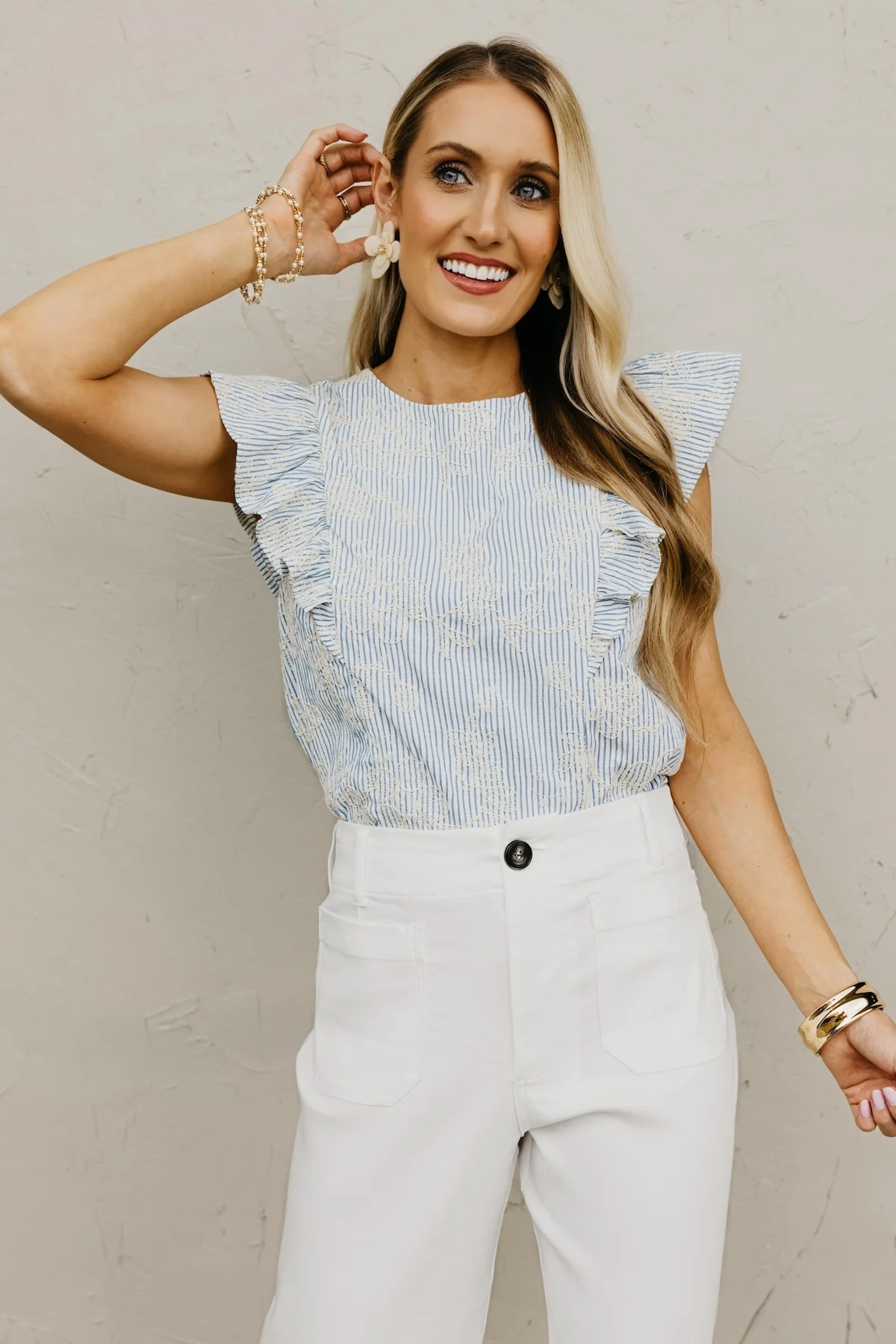 The Sean Embroidered Flutter Sleeve Top - Image 2