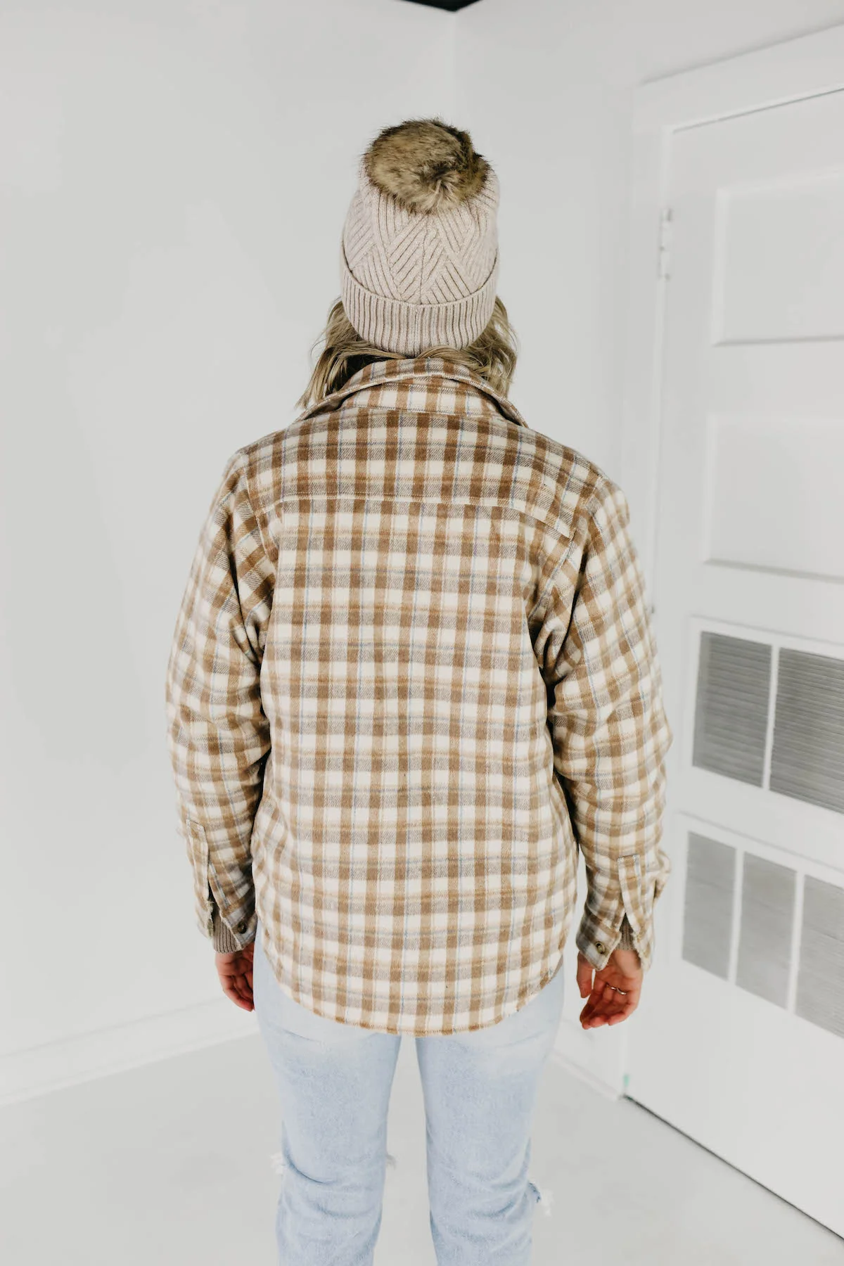 The Selena Plaid Faux Fur Shacket - Light Taupe - Image 8