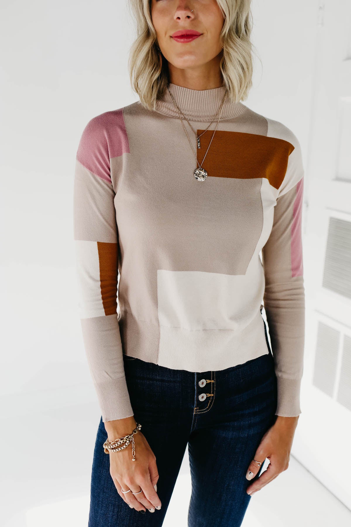 (MOD Exclusive) The Shai Mock Neck Sweater - Camel Multi - Image 8