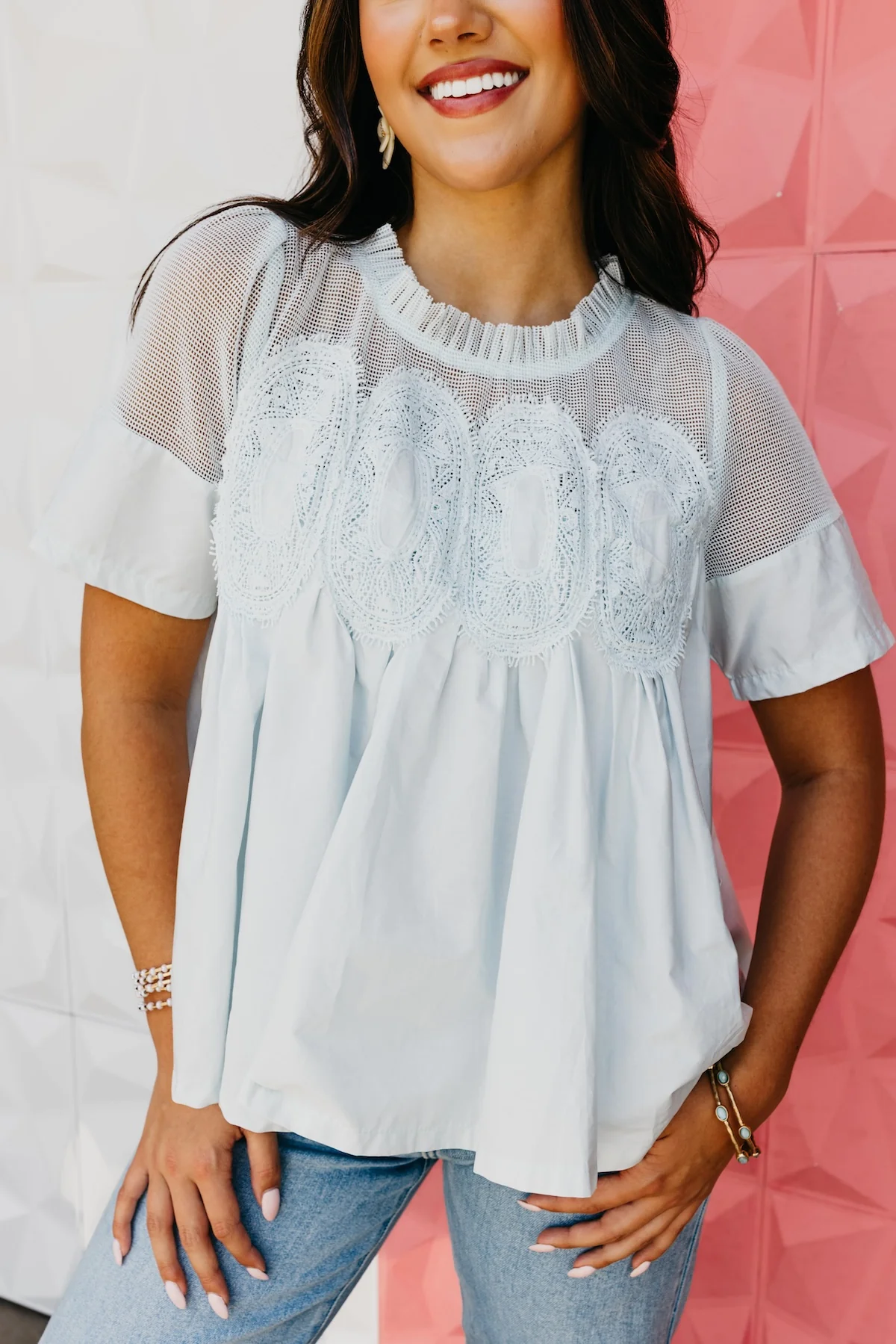 The Skyler Mesh Yoke Blouse