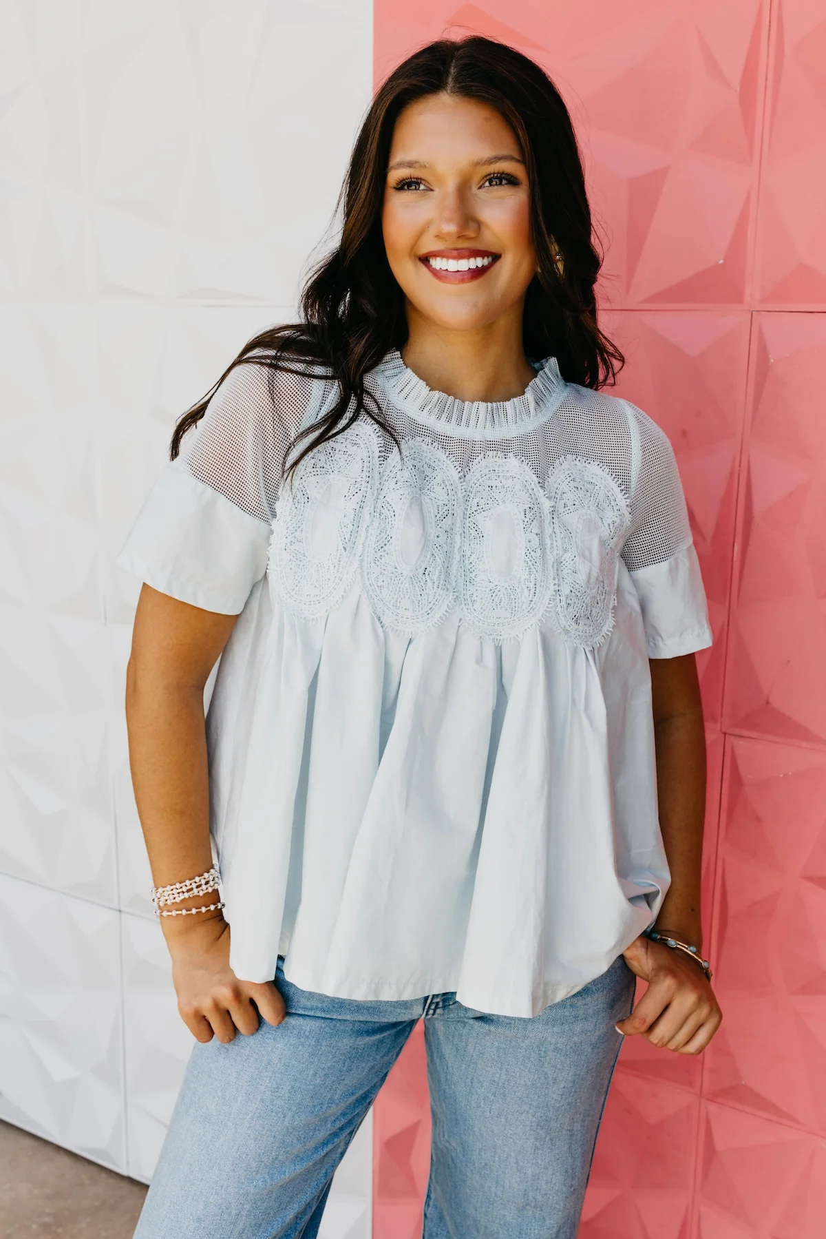 The Skyler Mesh Yoke Blouse - Image 2