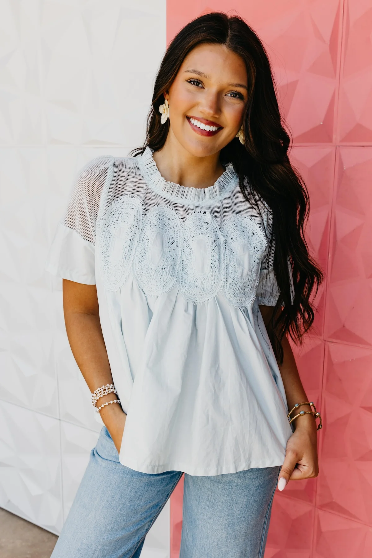 The Skyler Mesh Yoke Blouse - Image 4