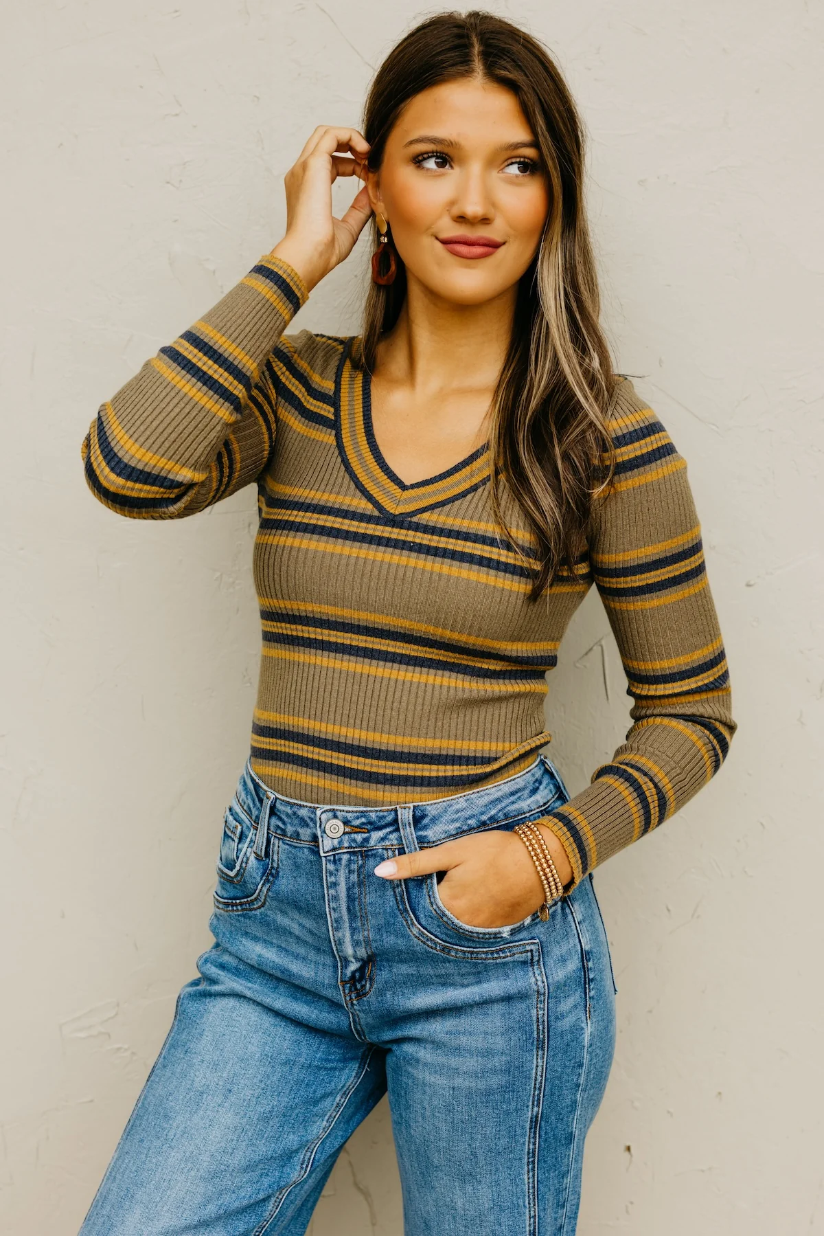 The Sloan Ribbed Stripe Knit Sweater Top - Image 7