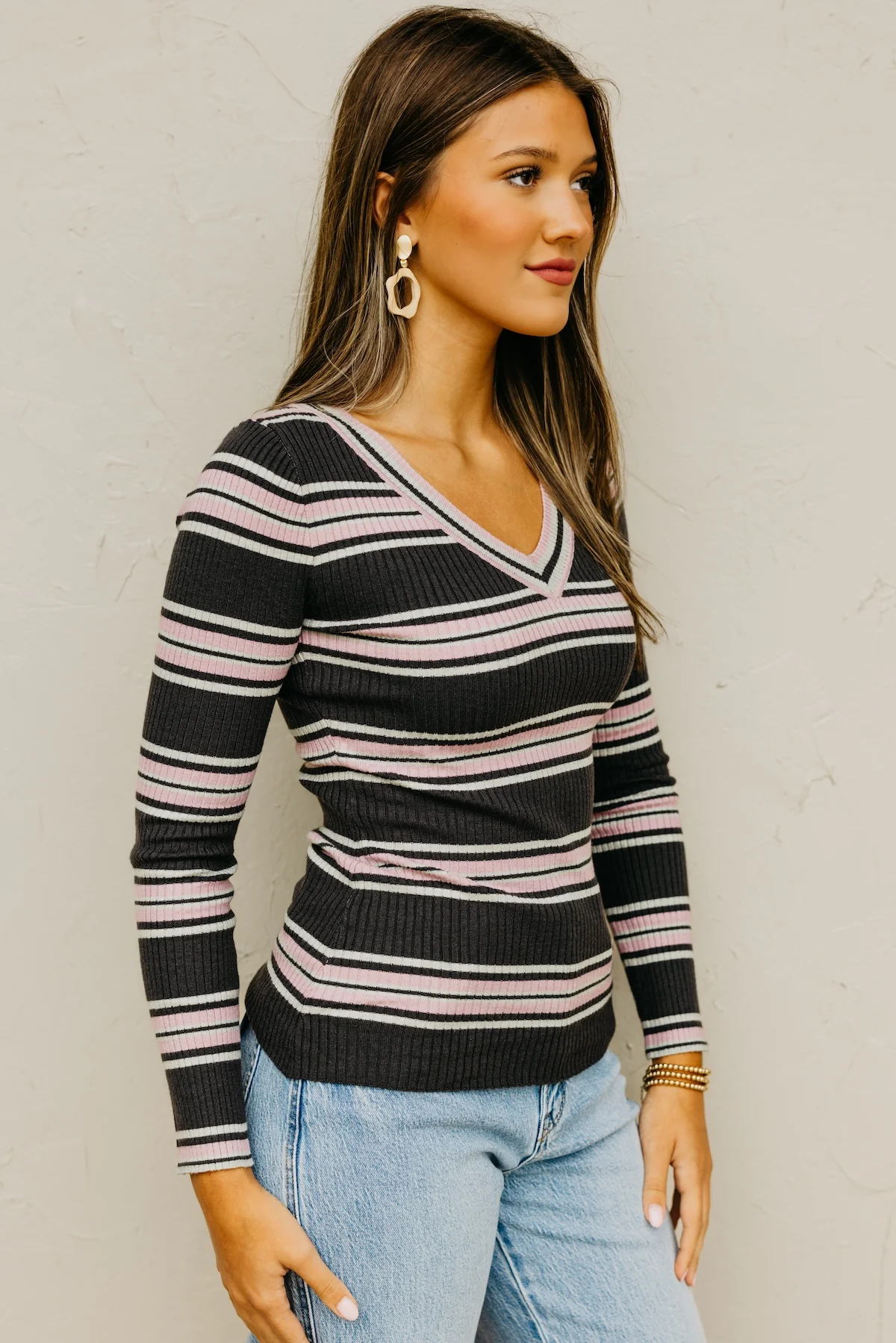 The Sloan Ribbed Stripe Knit Sweater Top - Image 10