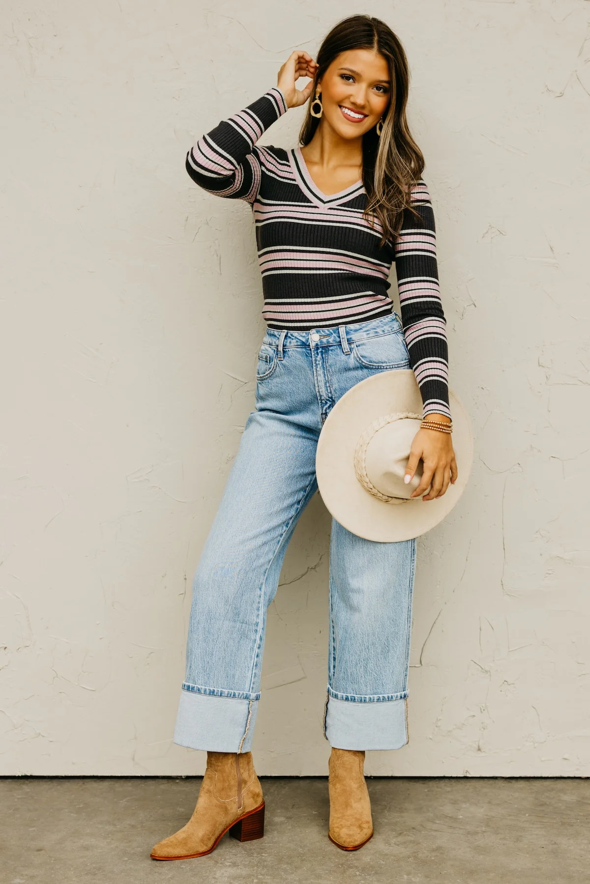The Sloan Ribbed Stripe Knit Sweater Top - Image 2