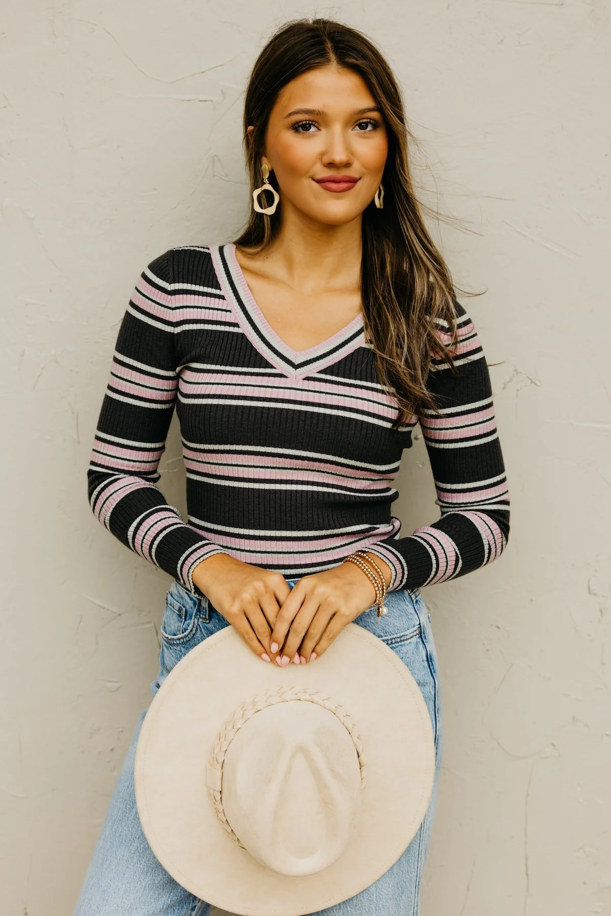 The Sloan Ribbed Stripe Knit Sweater Top - Image 3