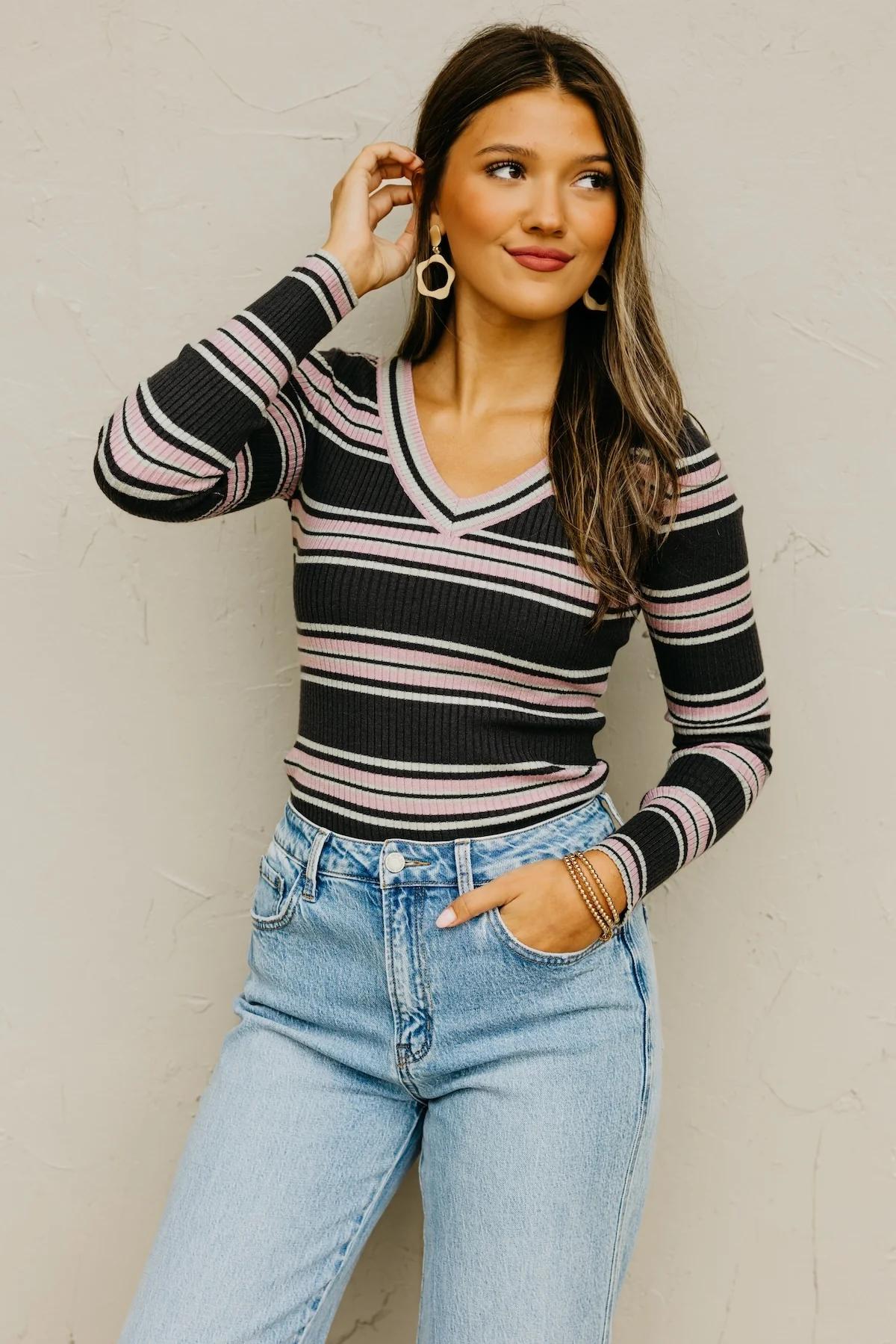 The Sloan Ribbed Stripe Knit Sweater Top - Image 6