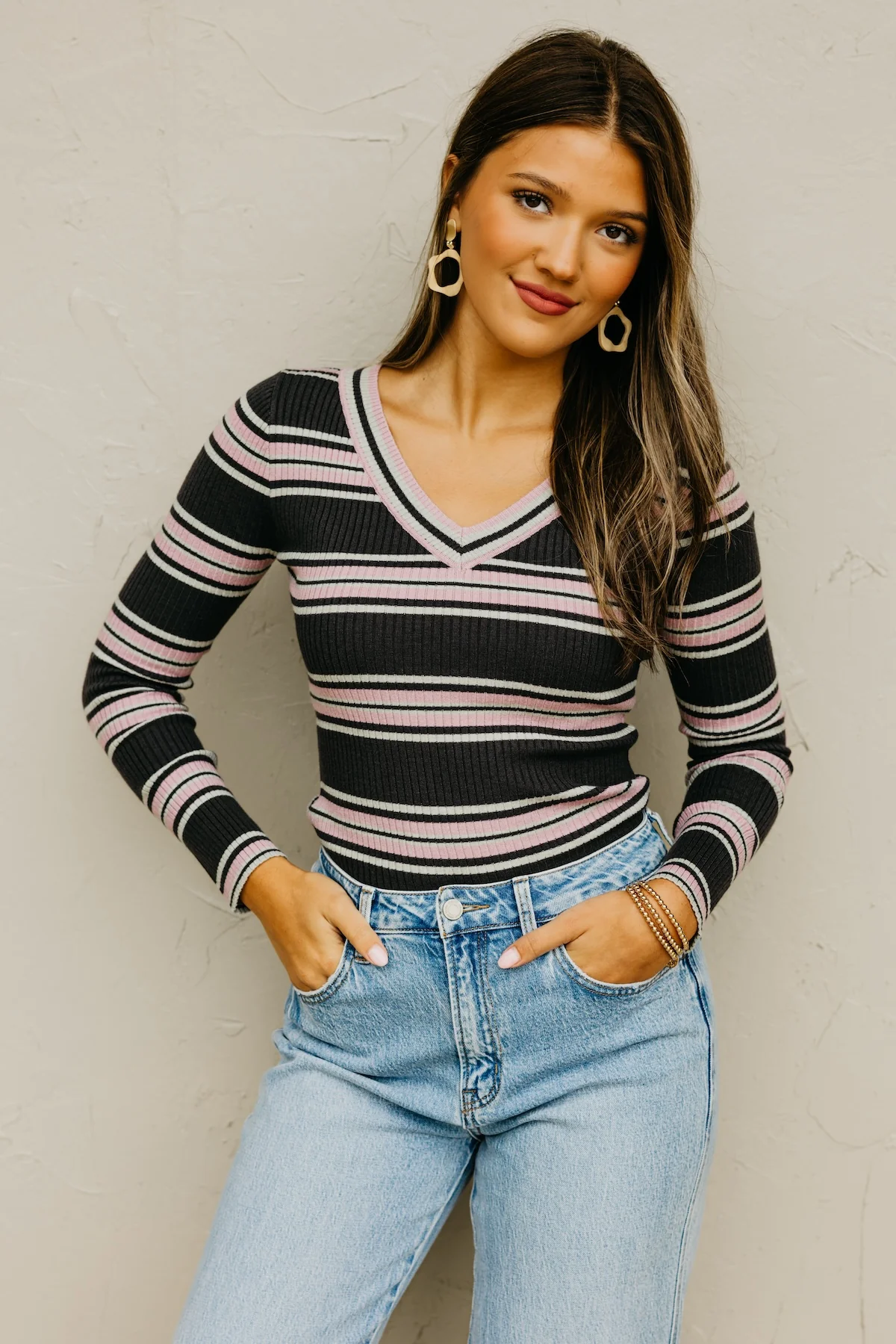 The Sloan Ribbed Stripe Knit Sweater Top - Image 7