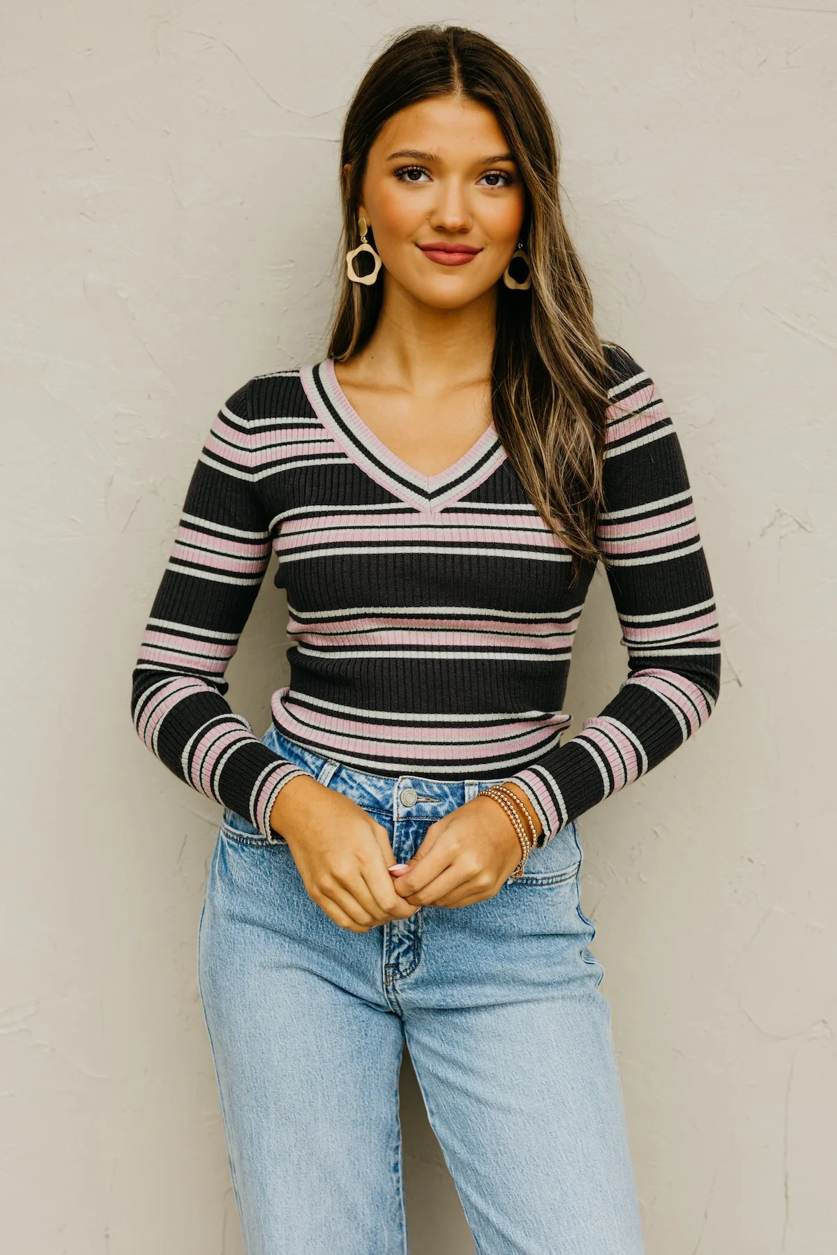 The Sloan Ribbed Stripe Knit Sweater Top - Image 8