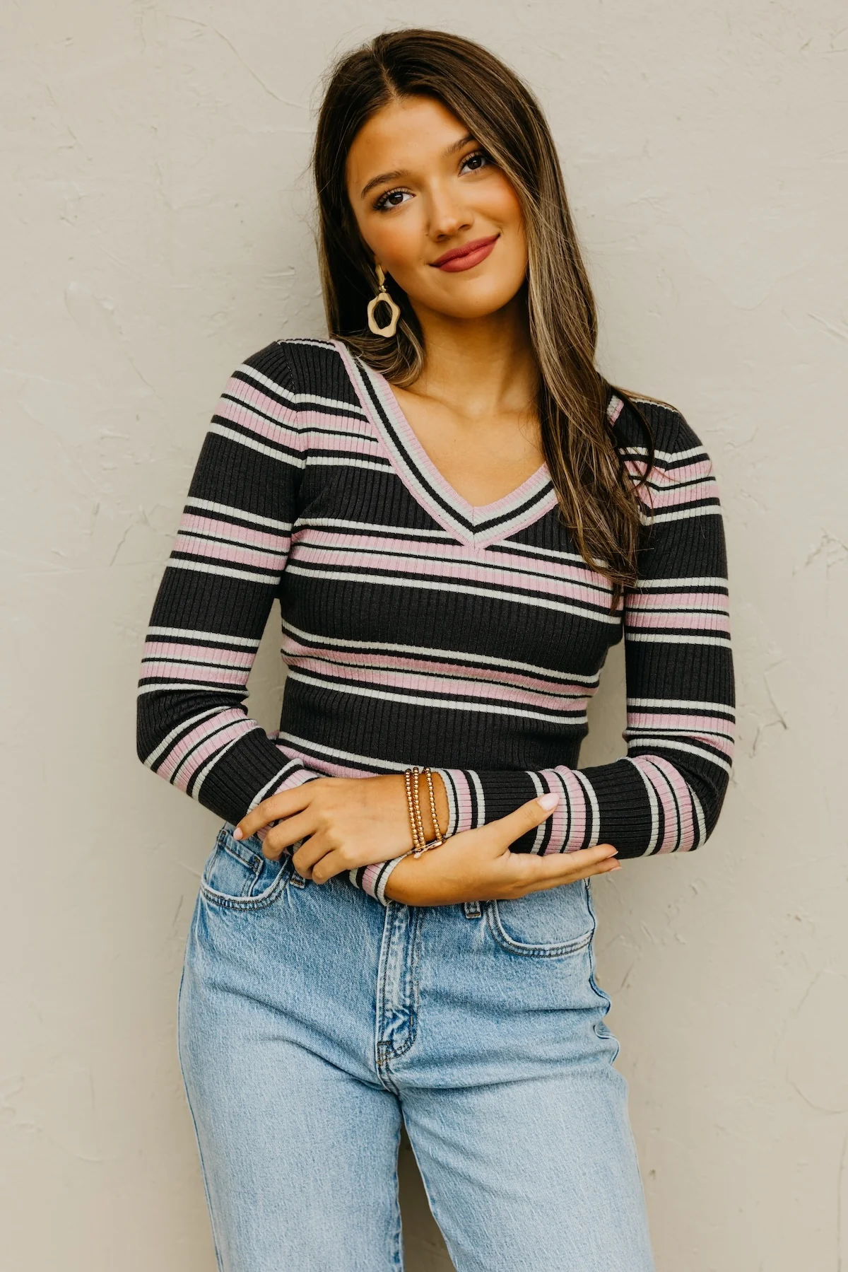 The Sloan Ribbed Stripe Knit Sweater Top - Image 9