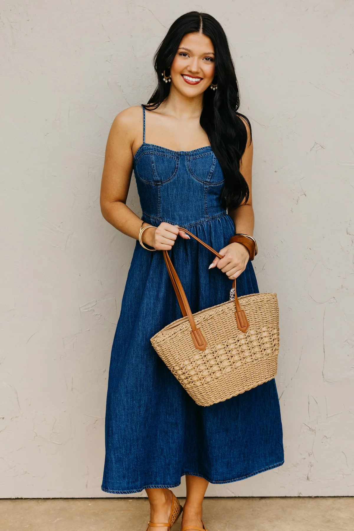 The Timothy Sweetheart Denim Midi Dress