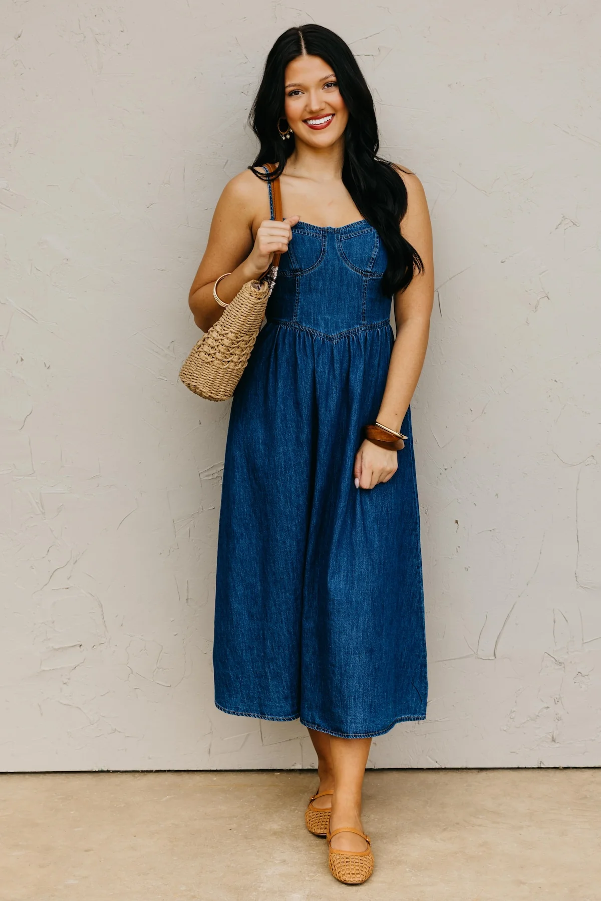 The Timothy Sweetheart Denim Midi Dress - Image 2