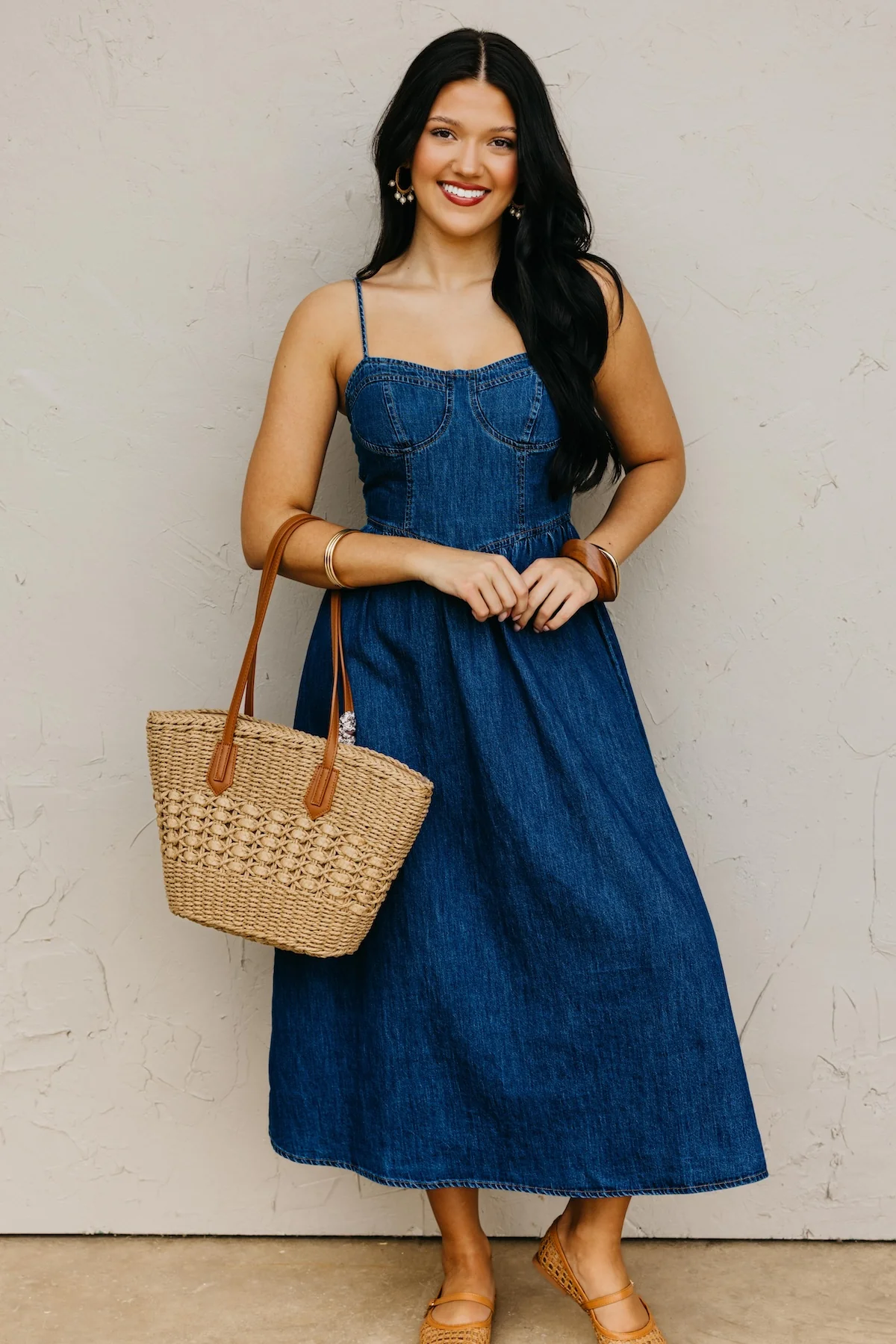 The Timothy Sweetheart Denim Midi Dress - Image 3