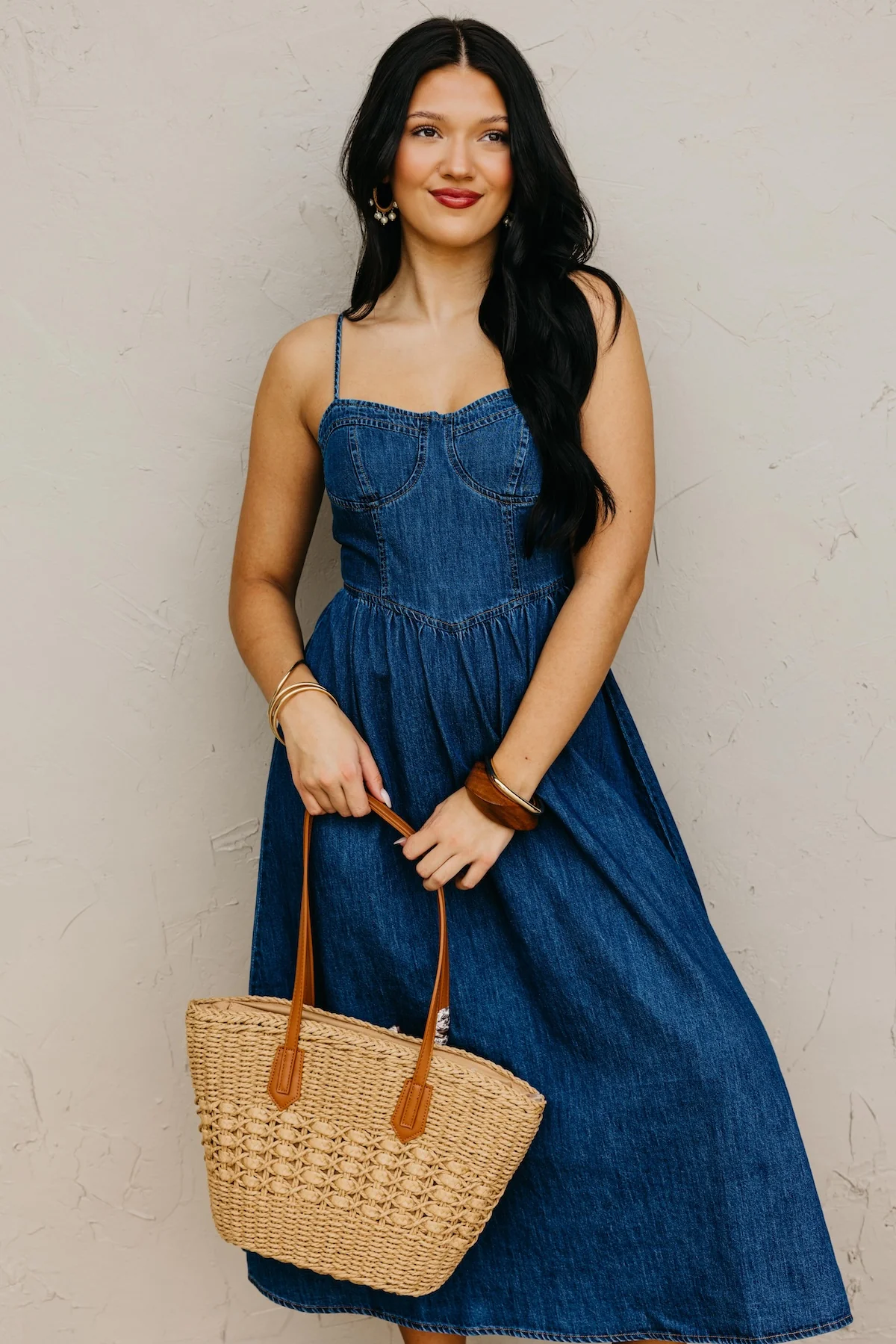 The Timothy Sweetheart Denim Midi Dress - Image 4