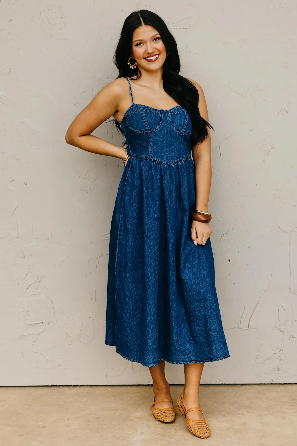 The Timothy Sweetheart Denim Midi Dress - Image 5