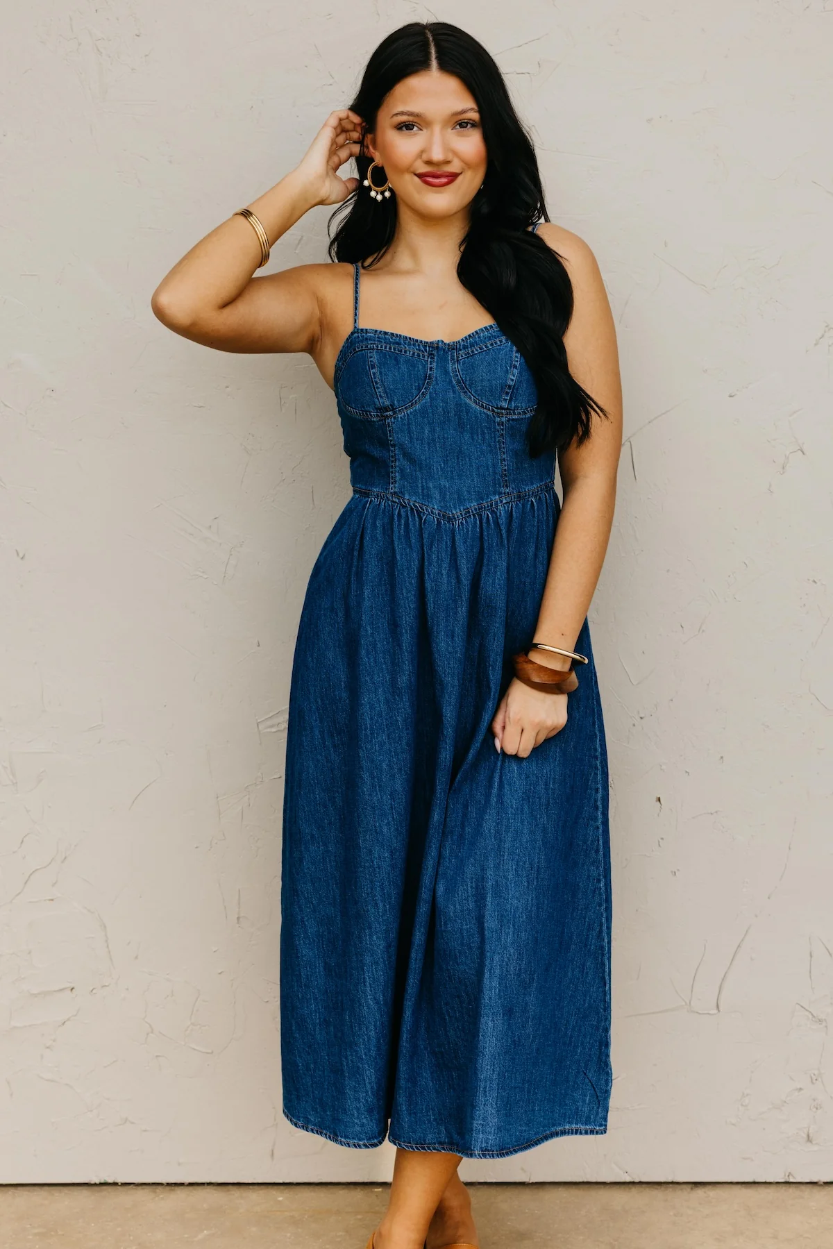 The Timothy Sweetheart Denim Midi Dress - Image 6