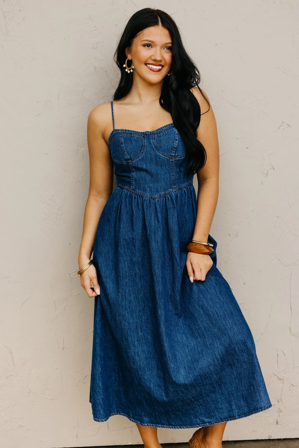 The Timothy Sweetheart Denim Midi Dress - Image 7