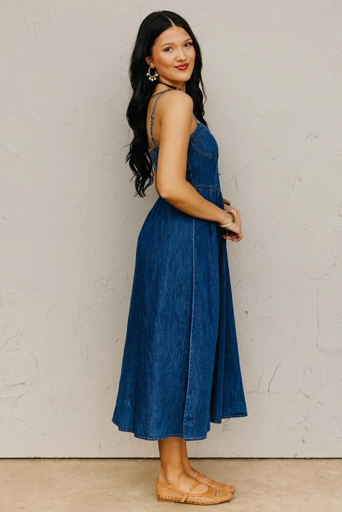 The Timothy Sweetheart Denim Midi Dress - Image 8