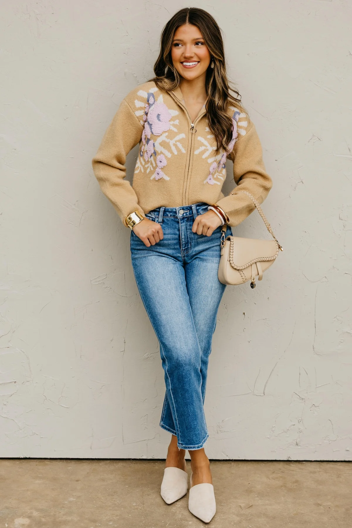 The Tori Floral Zip Up Sweater - Image 2