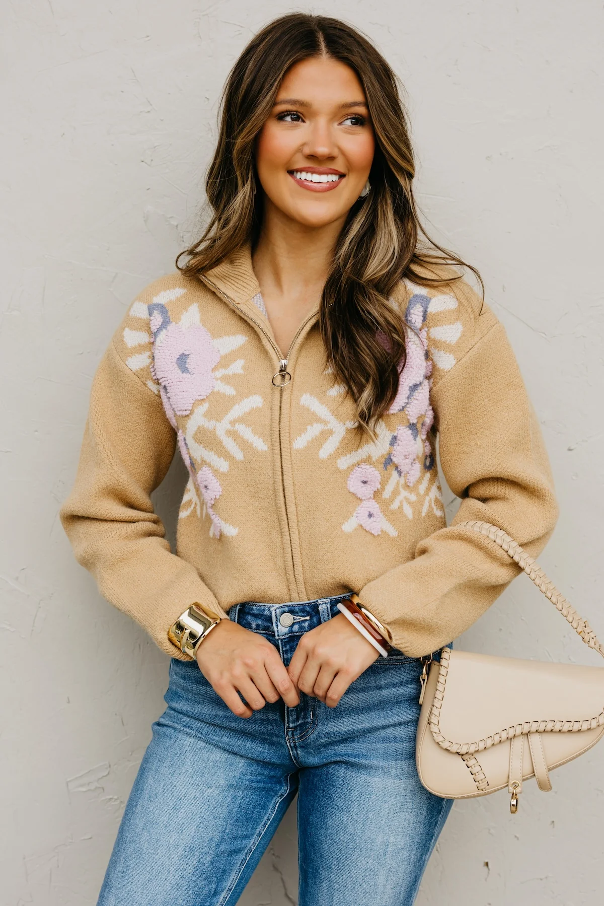 The Tori Floral Zip Up Sweater - Image 5